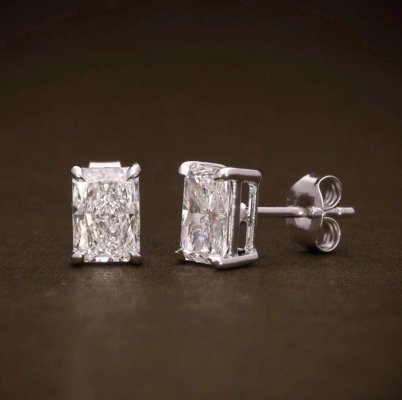 2Ct Radiant-Cut Lab Created Women’s Push Back Stud Earrings 14K White Gold FN