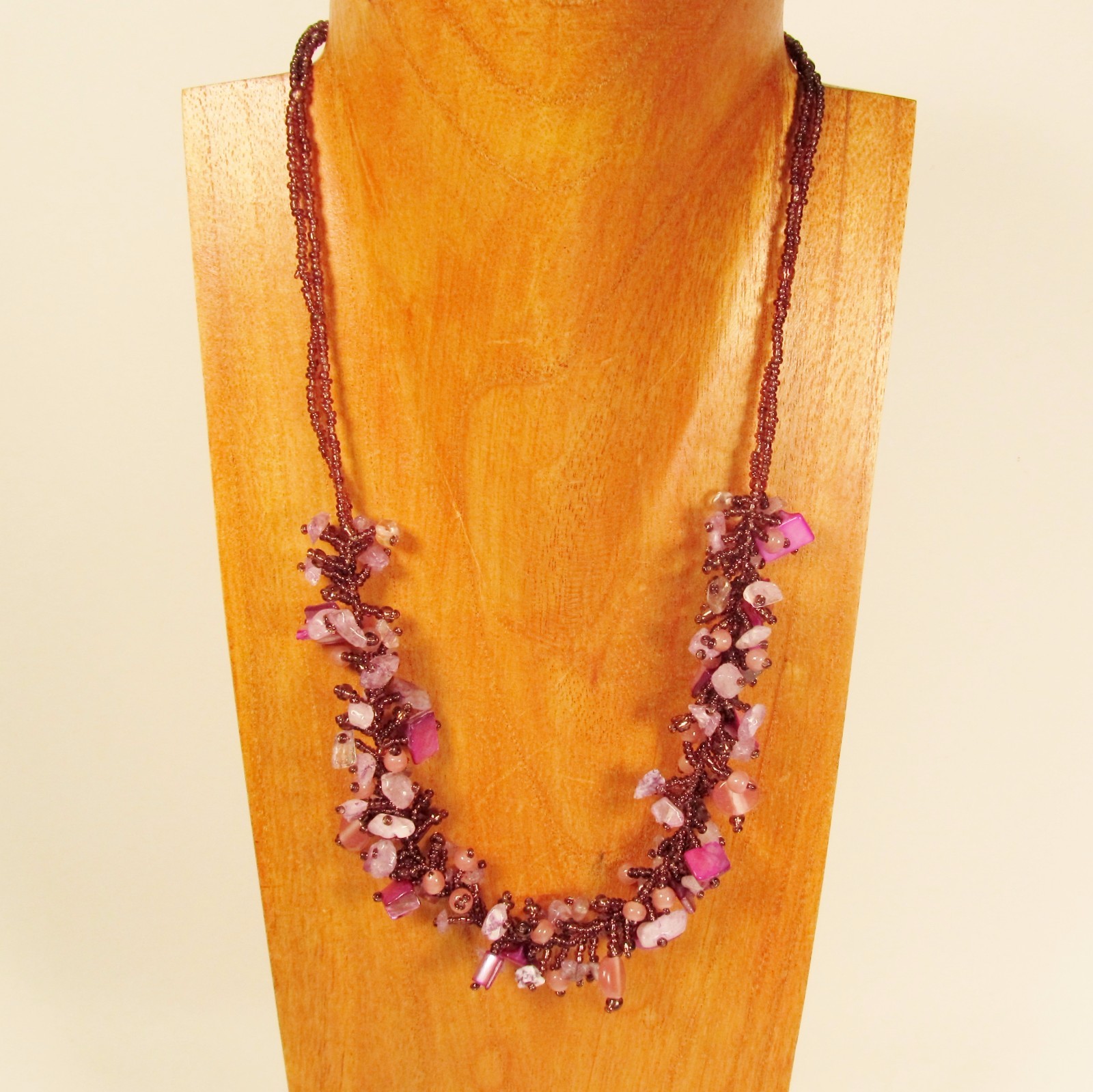 20″ Light Purple Stone Shell Chip Handmade Seed Bead Non Metal Necklace