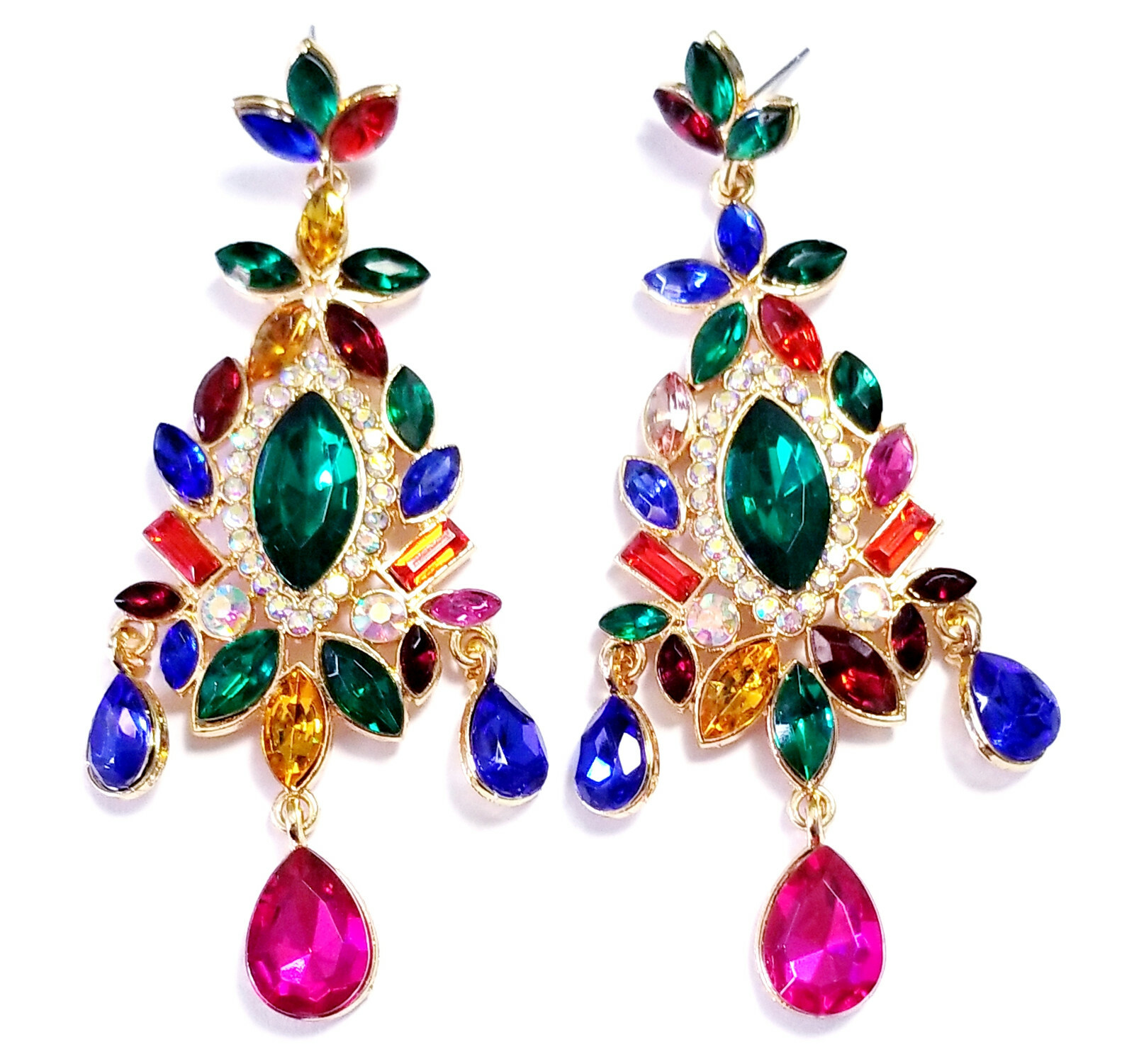 Chandelier Earrings Rhinestone 3.5 in Multi Color