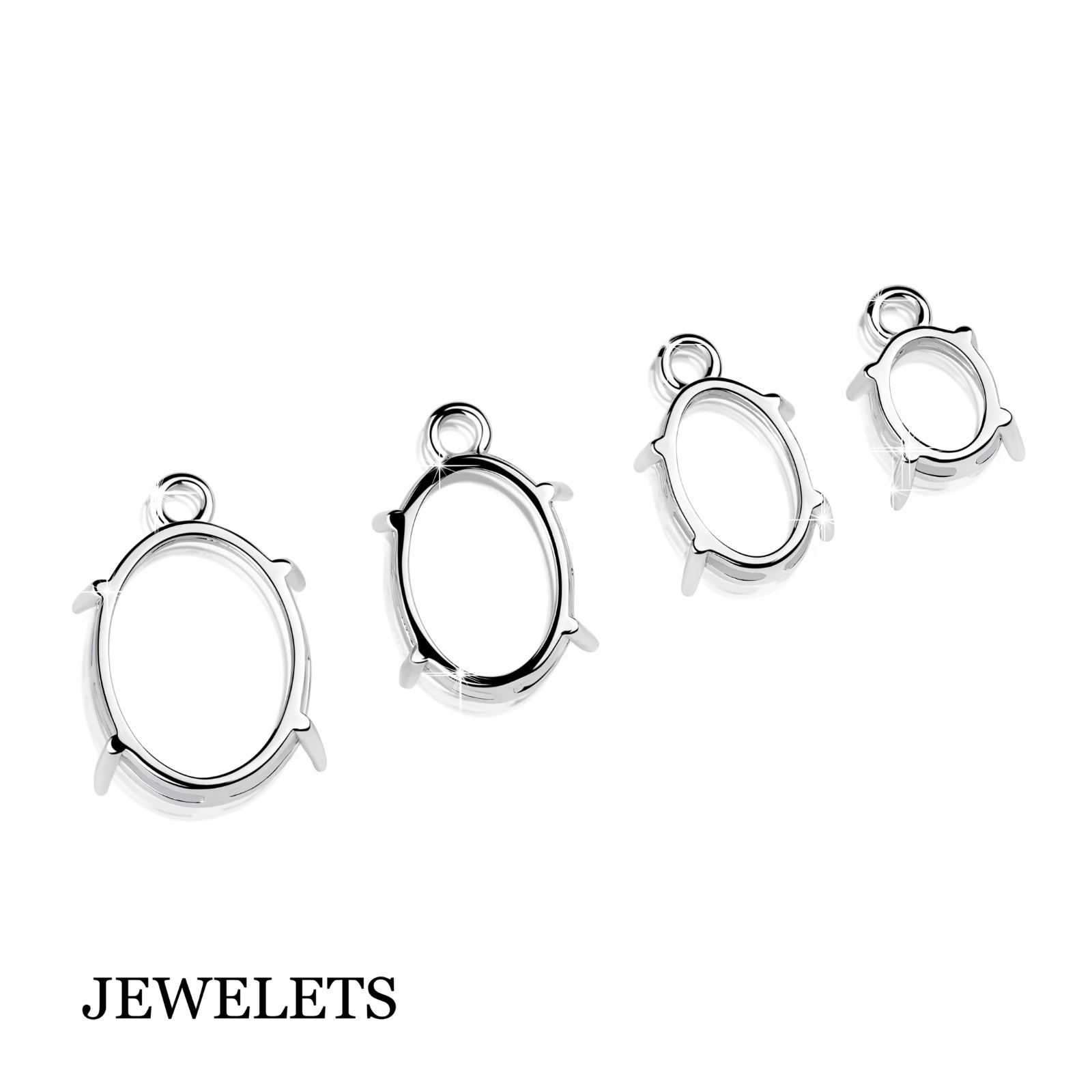 Silver Prong Settings – Rhodium Plated Universal Mounts for Pendants, Earrings