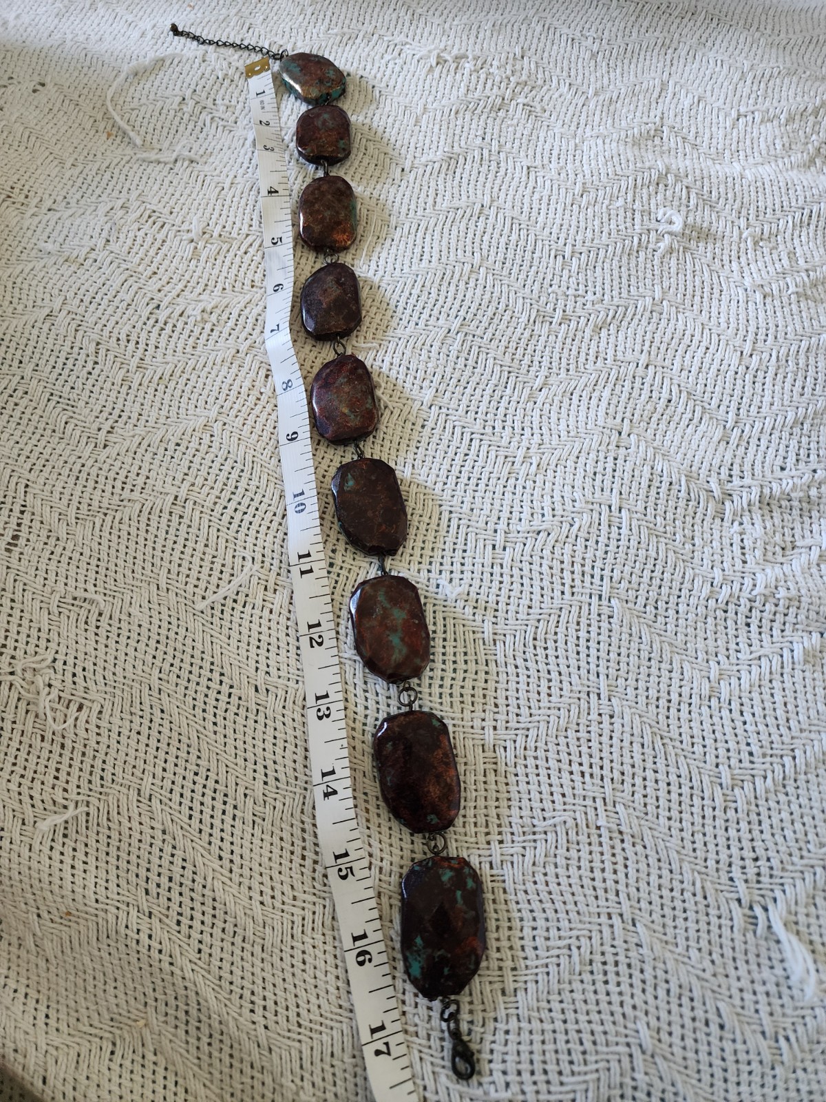 Brown & turquoise Stone-like Beaded Necklace spring ring Clasp 17-19 in
