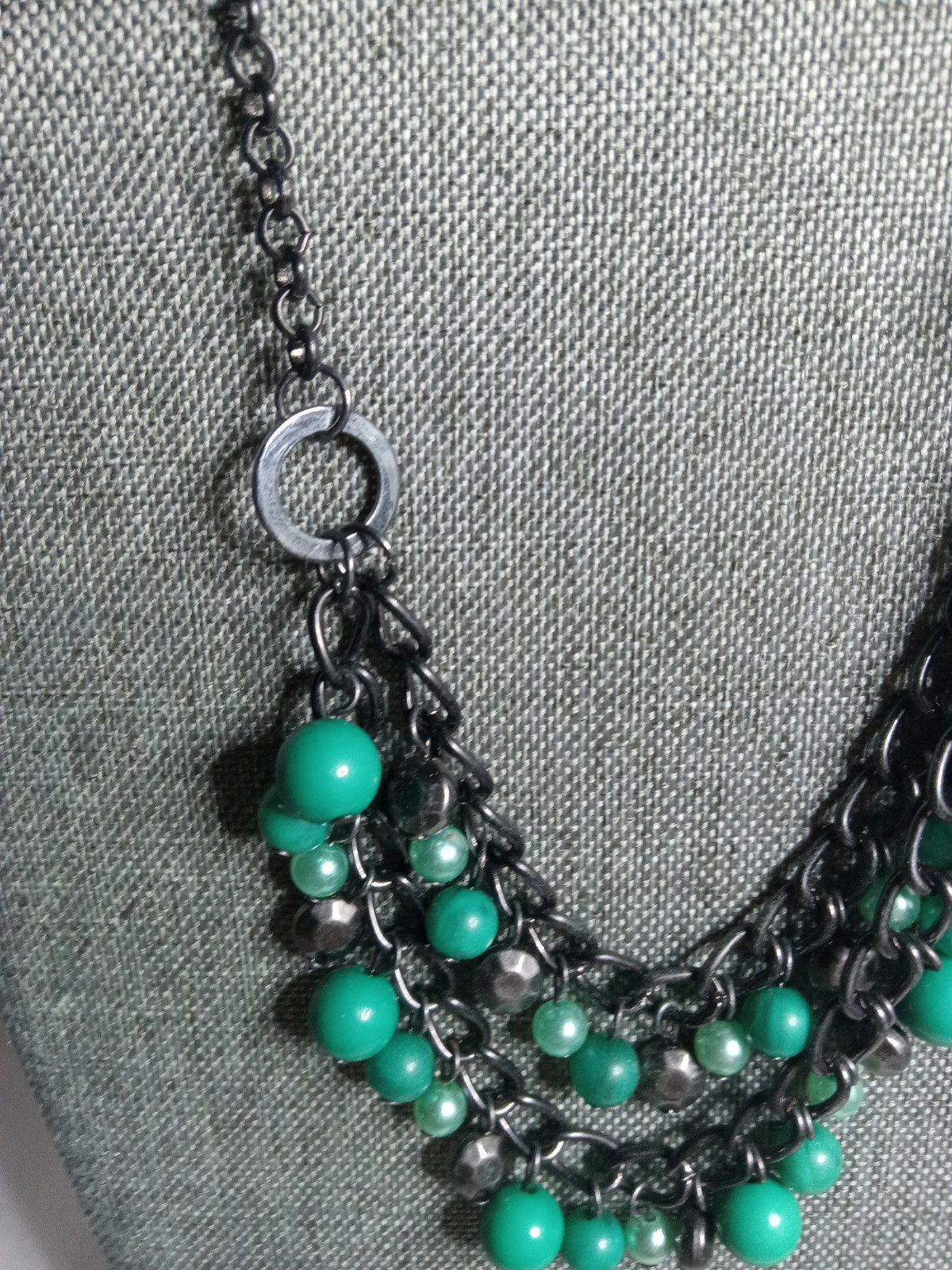 Vintage Gunmetal Green Woman’s Necklace With Multicolored Beads