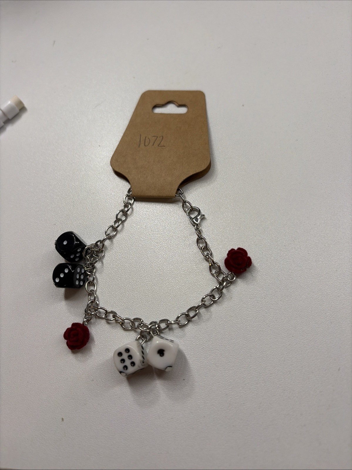 Charm Bracelets With Dice And Roses Silver Color Chain