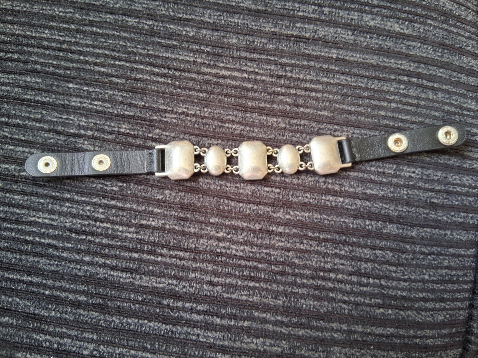 Black Leather Snap Cuff Bracelet Adjustable with Clear Asscher Crystals