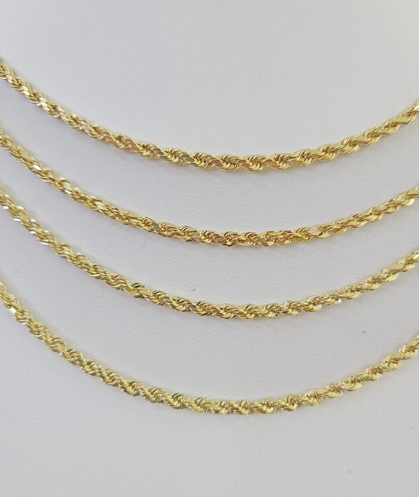 Real 10k Yellow Gold Rope chain Mens Necklace 3mm 22 Inch Diamond Cut For Unisex