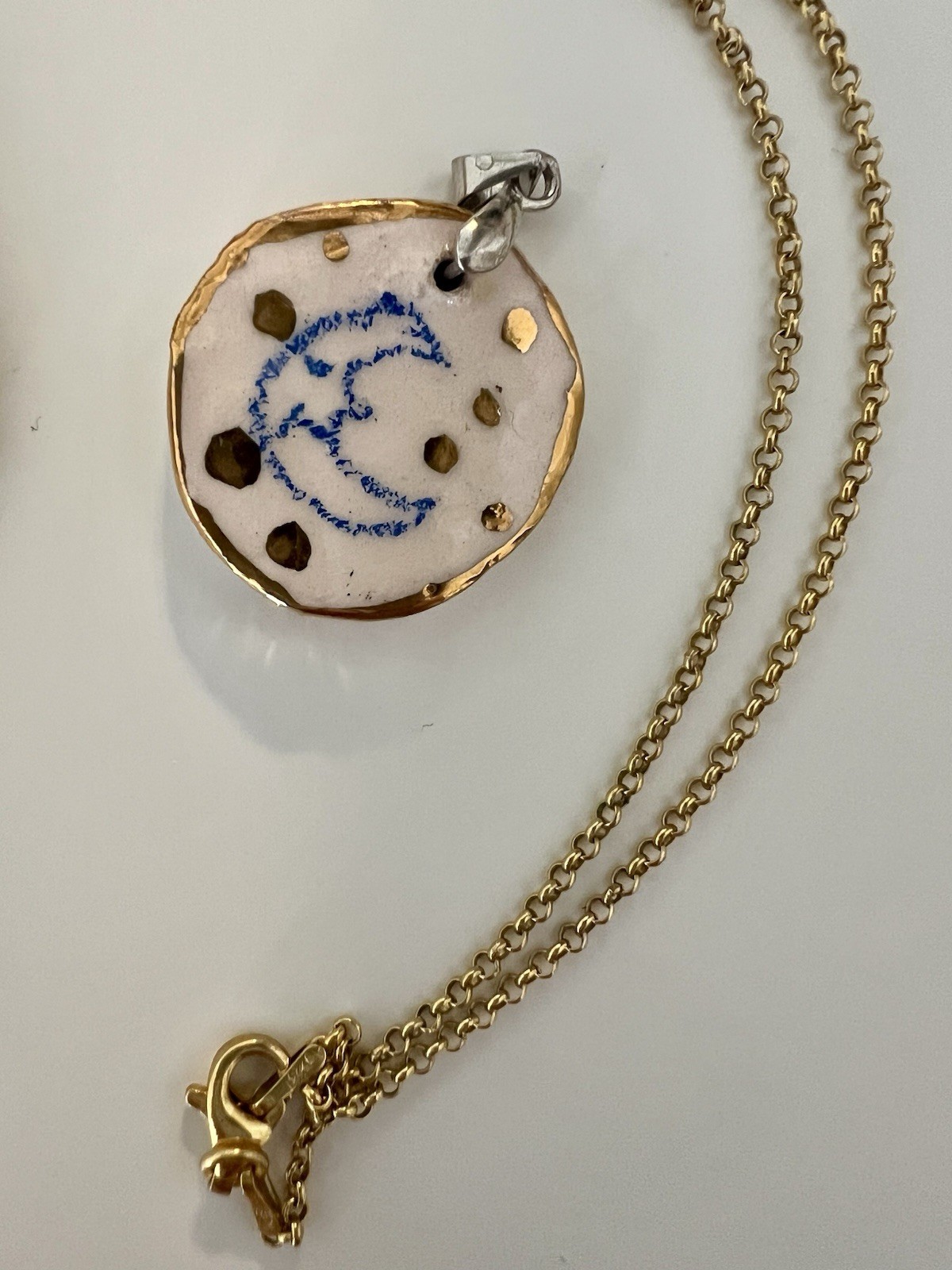 Handmade Ceramic & Porcelain Pendant Charm Necklace Bundle Gold Plated Chain
