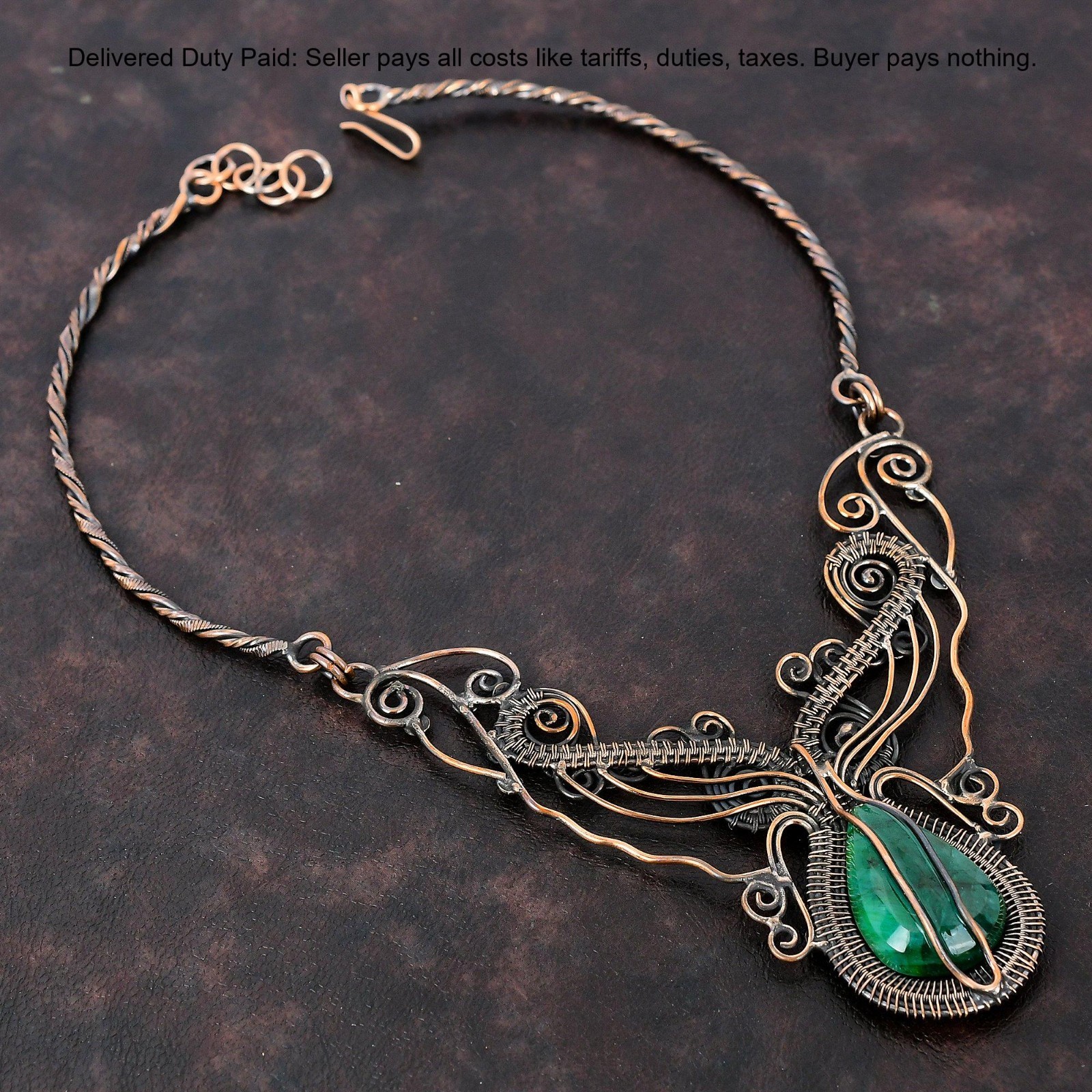 Cyber Monday Deal Copper Natural Zambian Emrald Chain Flower Necklace Jewelry