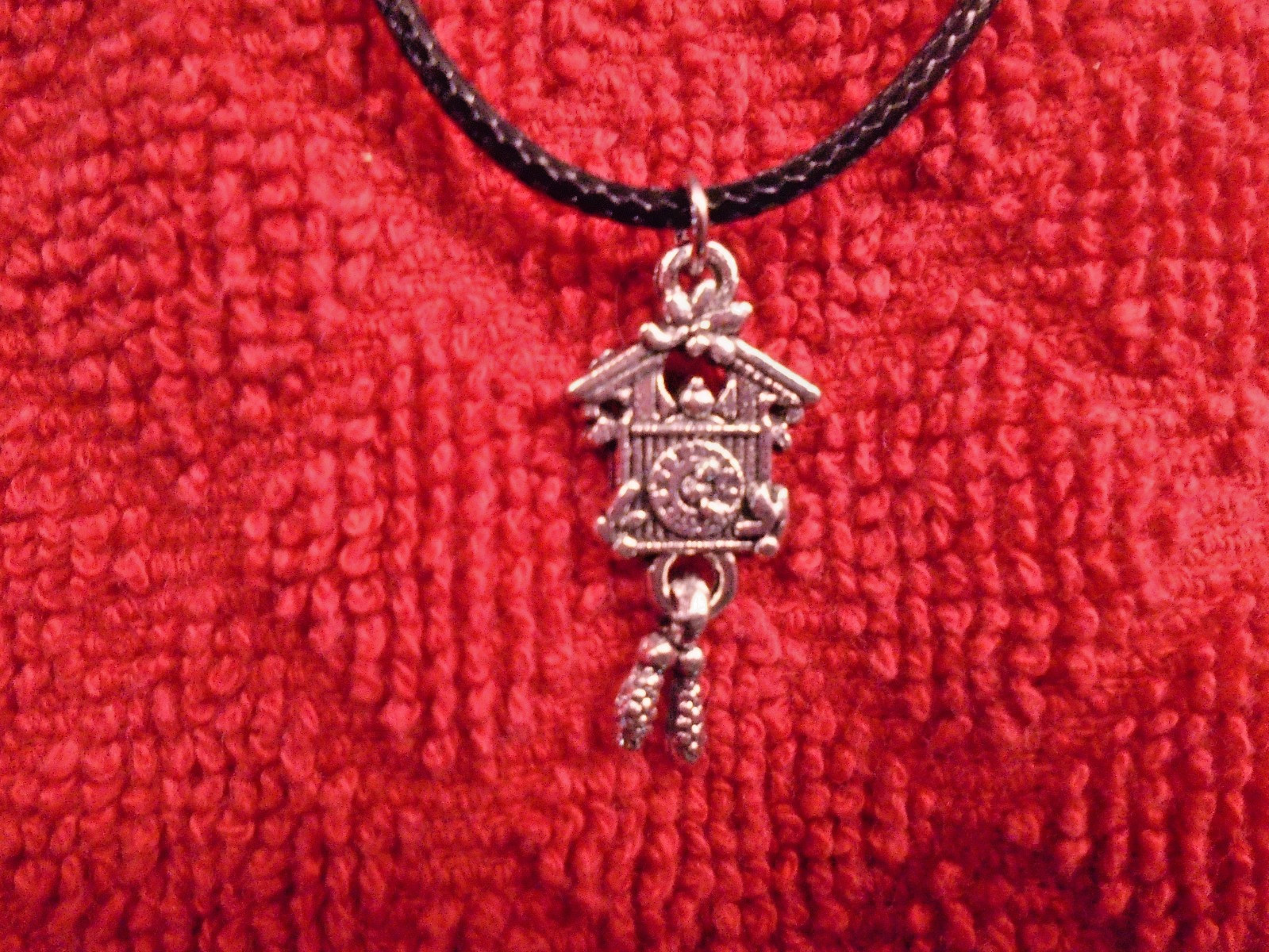 Cuckoo Clock Charm Necklace German Swiss Clock Oktoberfest Black Rope Chain+NEW
