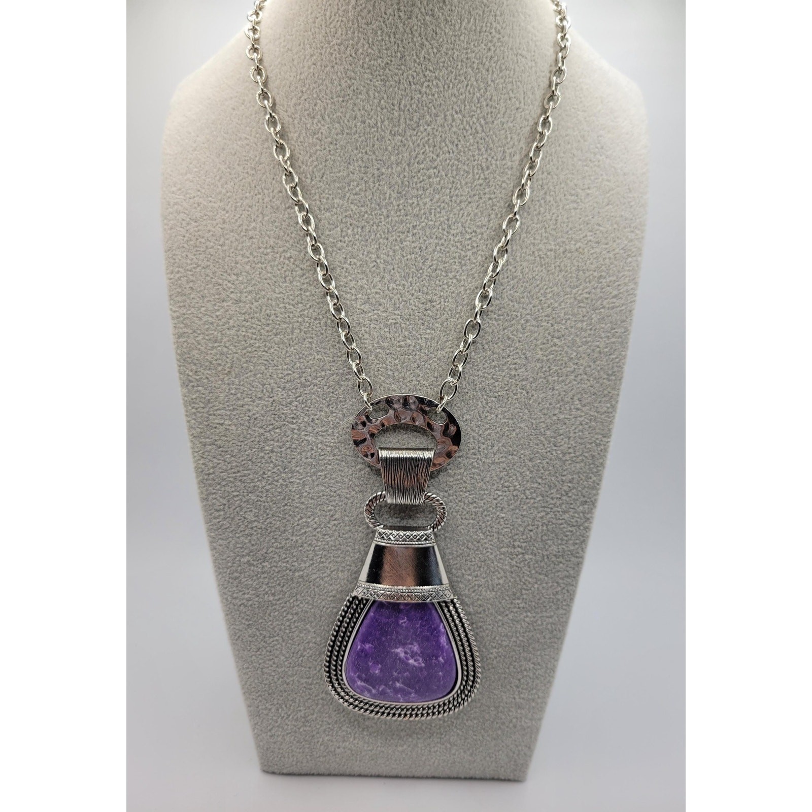 Purple SemiPrecious Gemstone Pendant Necklace Statement BOHO Bohemian Hippie