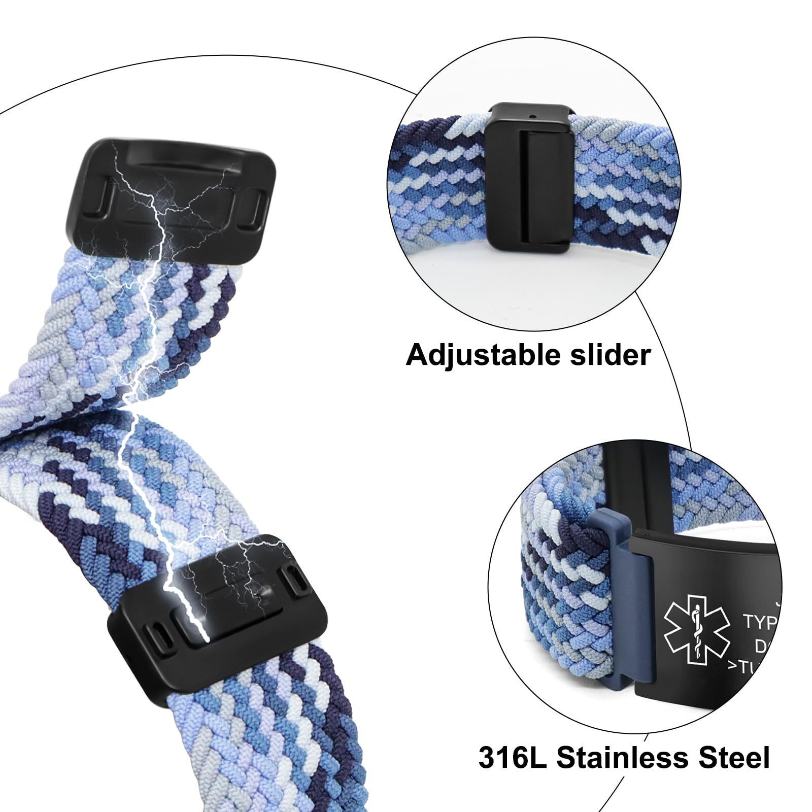 Free Engraving Personalized Medical Alert ID Bracelet Nylon Wristband Men Women