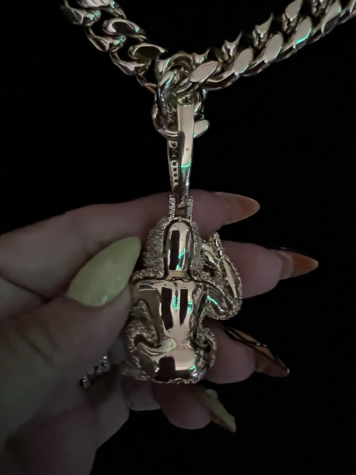 18” 14k gold Plated Cuban necklace W/5A cz gorilla iced out pendant
