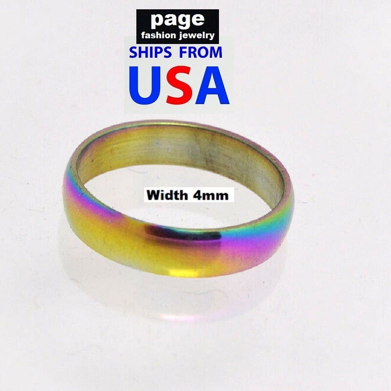 US Seller- Colorful Rounded Stainless Steel 4mm Comfort Fit Band Ring Size 5 -11