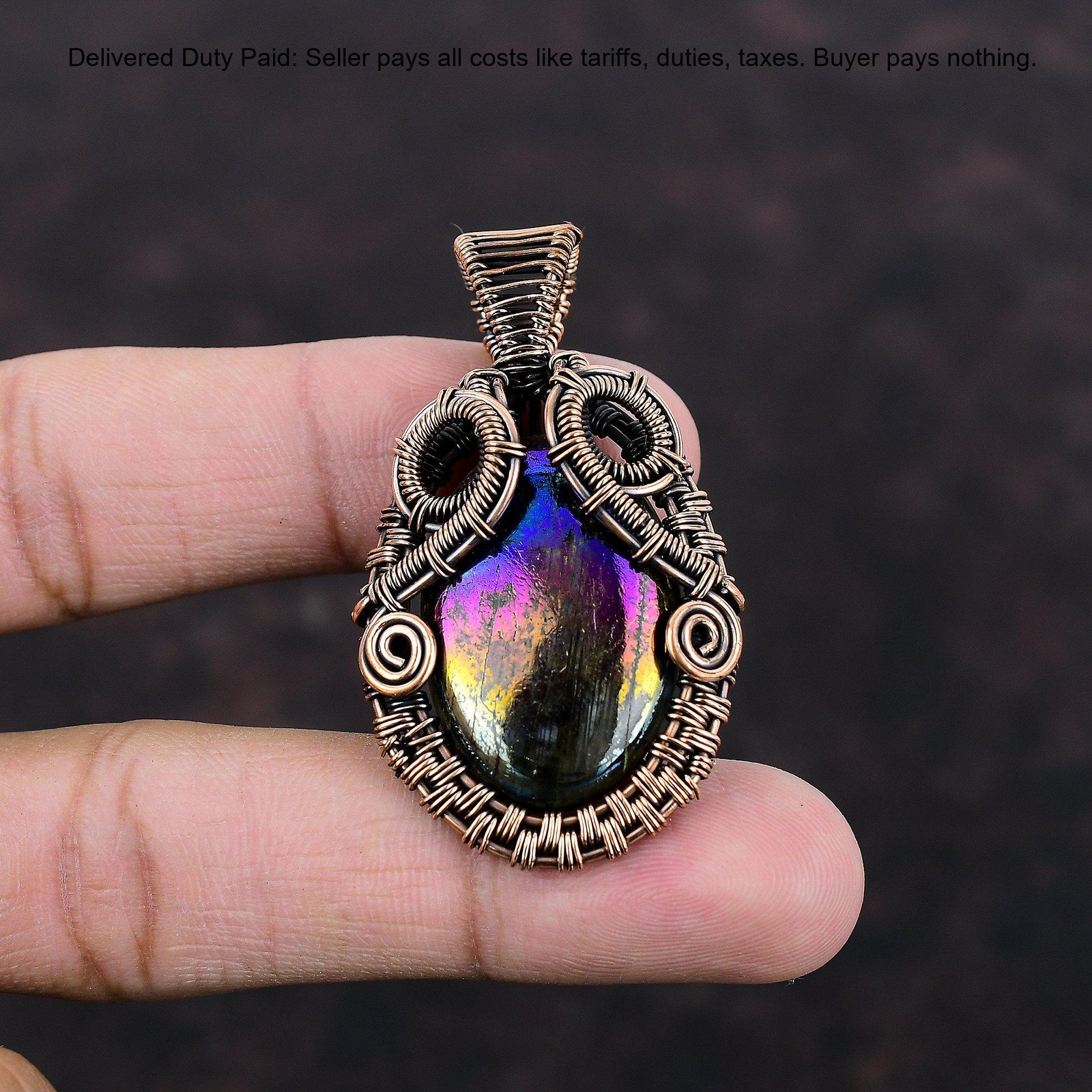 Copper Mystic Fire Labradorite Gemstone Engagement Mother Boho Birthday Pendant