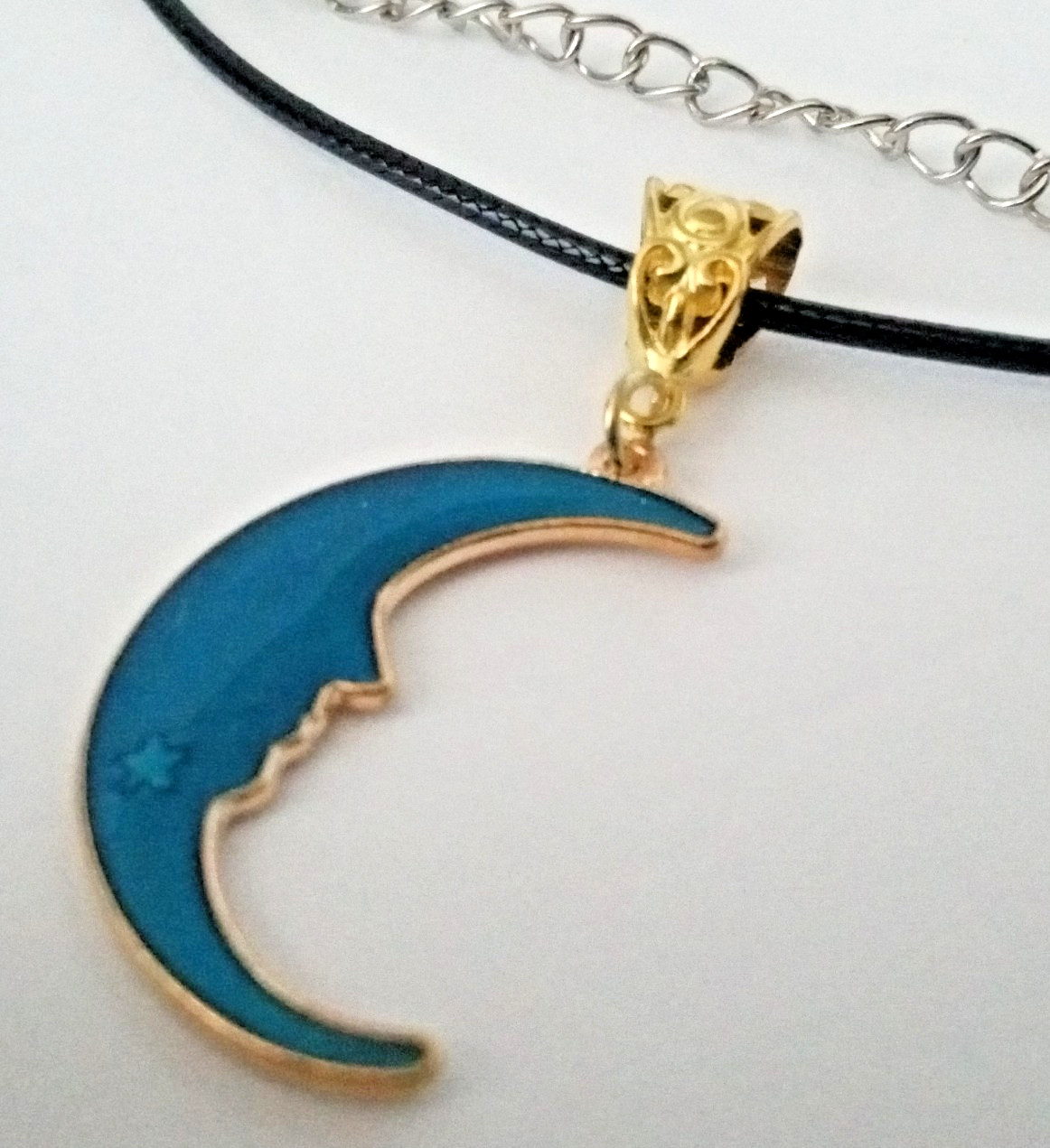 Crescent Moon Face Pendant Charm 18″ Adjustable Necklace NEW!