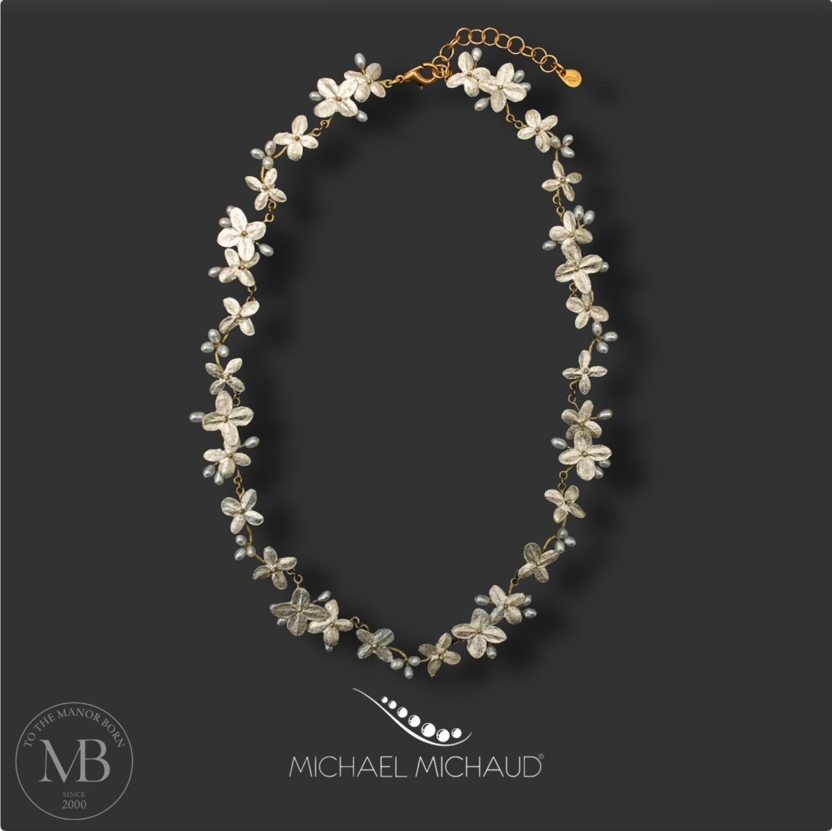Michael Michaud White Hydrangea Statement Necklace Jewelry Gift 22K GP 9608