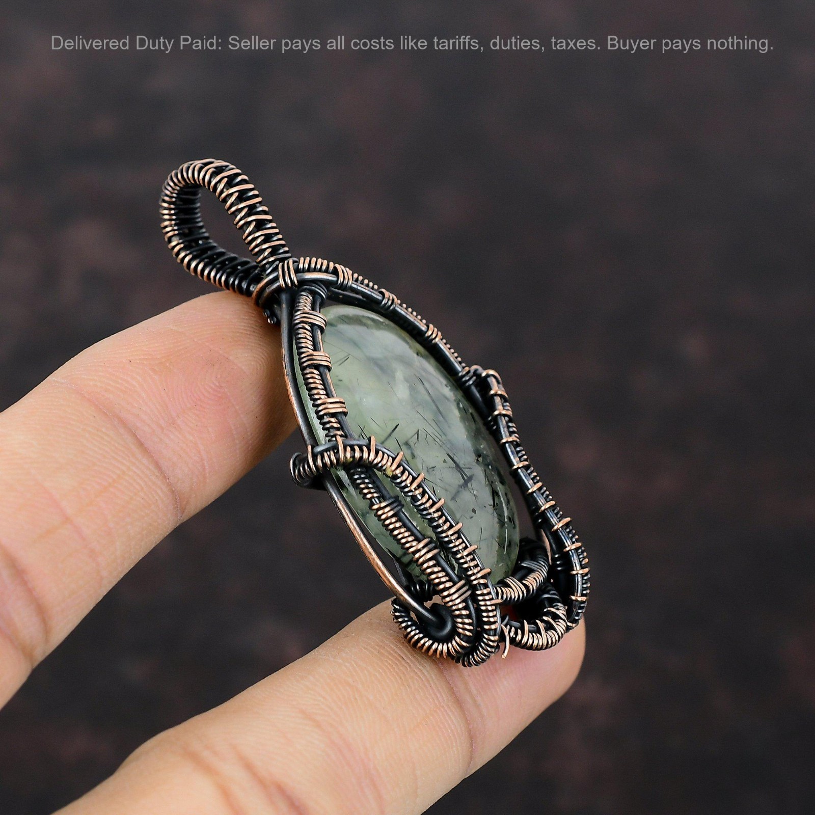 Thanks Giving Day Sale Moss Prehnite Stone Wire Wrapped Sister Pendant Copper