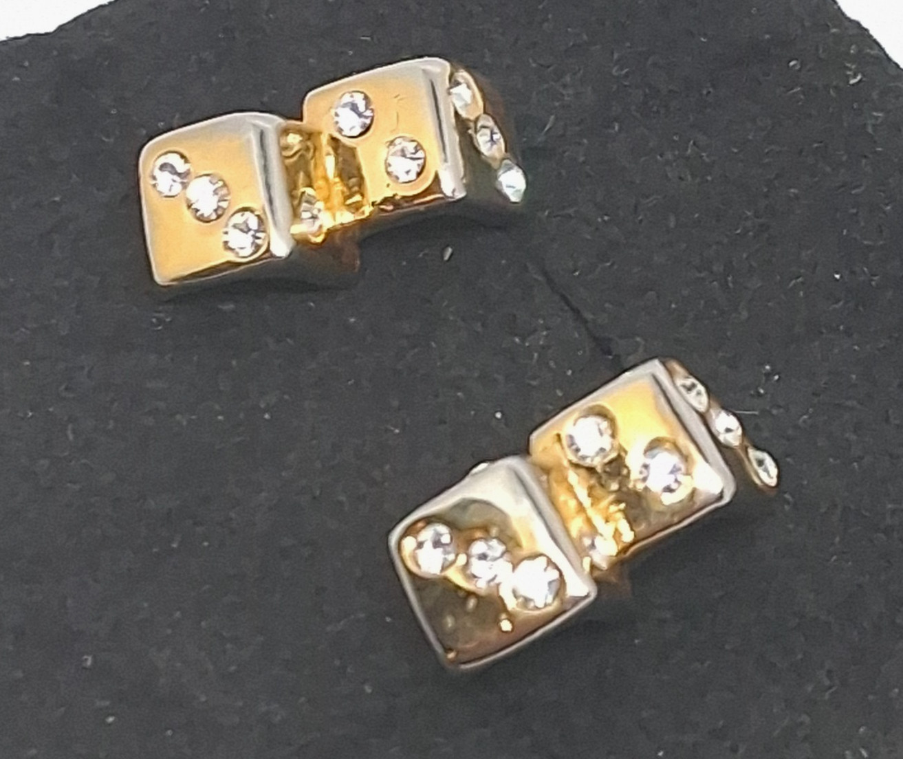 Vintage Gold Tone and Rhinestone Double Dice Post Pierced Earrings