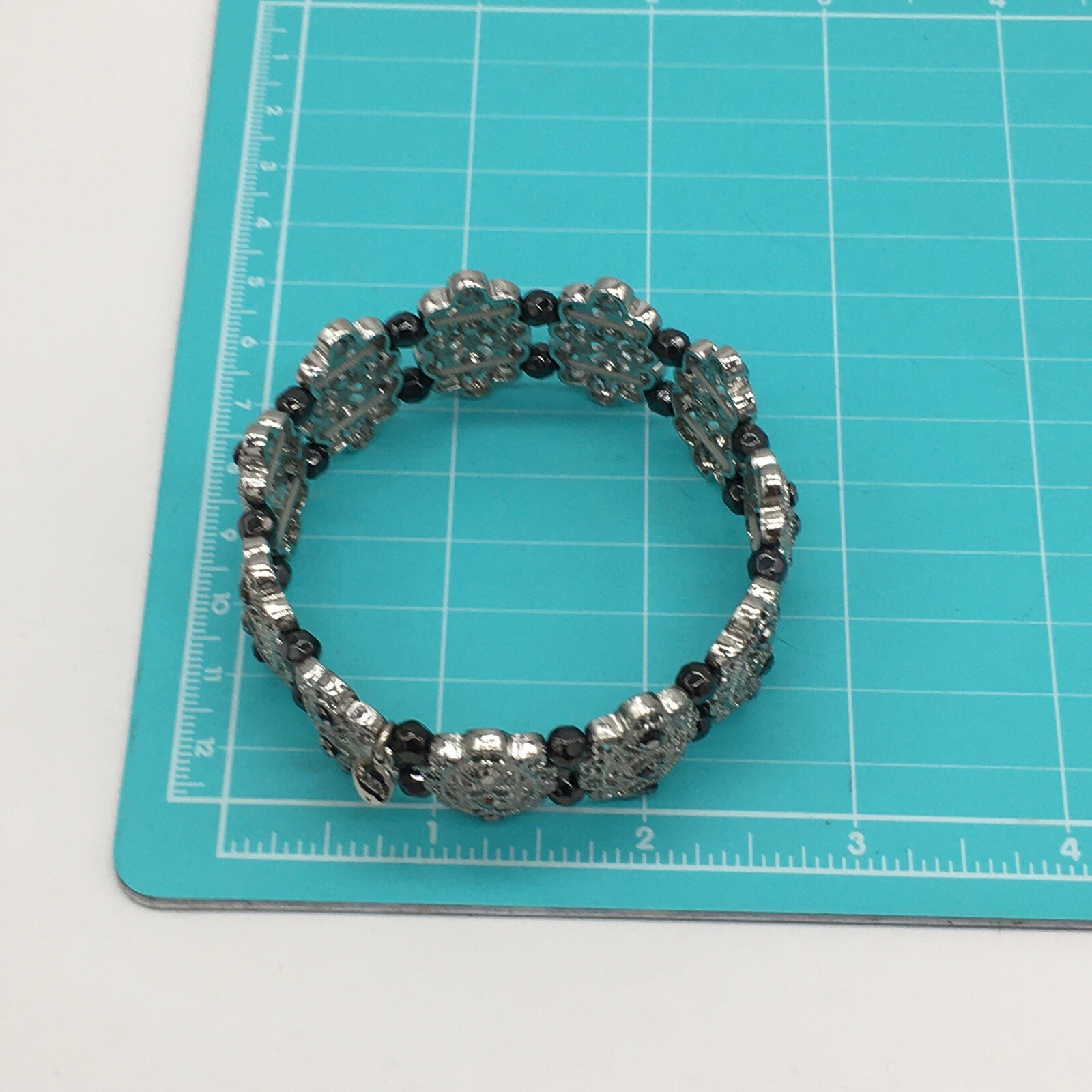 Roman Silver Tone Beaded Panel Stretch Necklace
