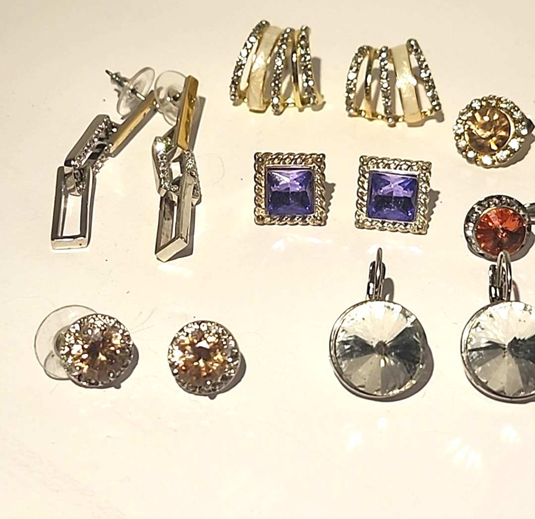 Rhinestone Earrings Assorted Colors Lot of 8 Pair