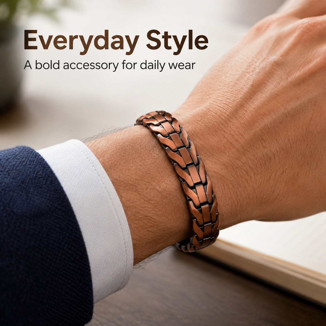 Elegant Copper-Tone Magnetic Bracelet for Men Adjustable Pain Relief Arthritis