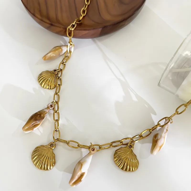 316L Stainless Steel Vacuum Plating Shell Geometric Ocean Conch Necklace