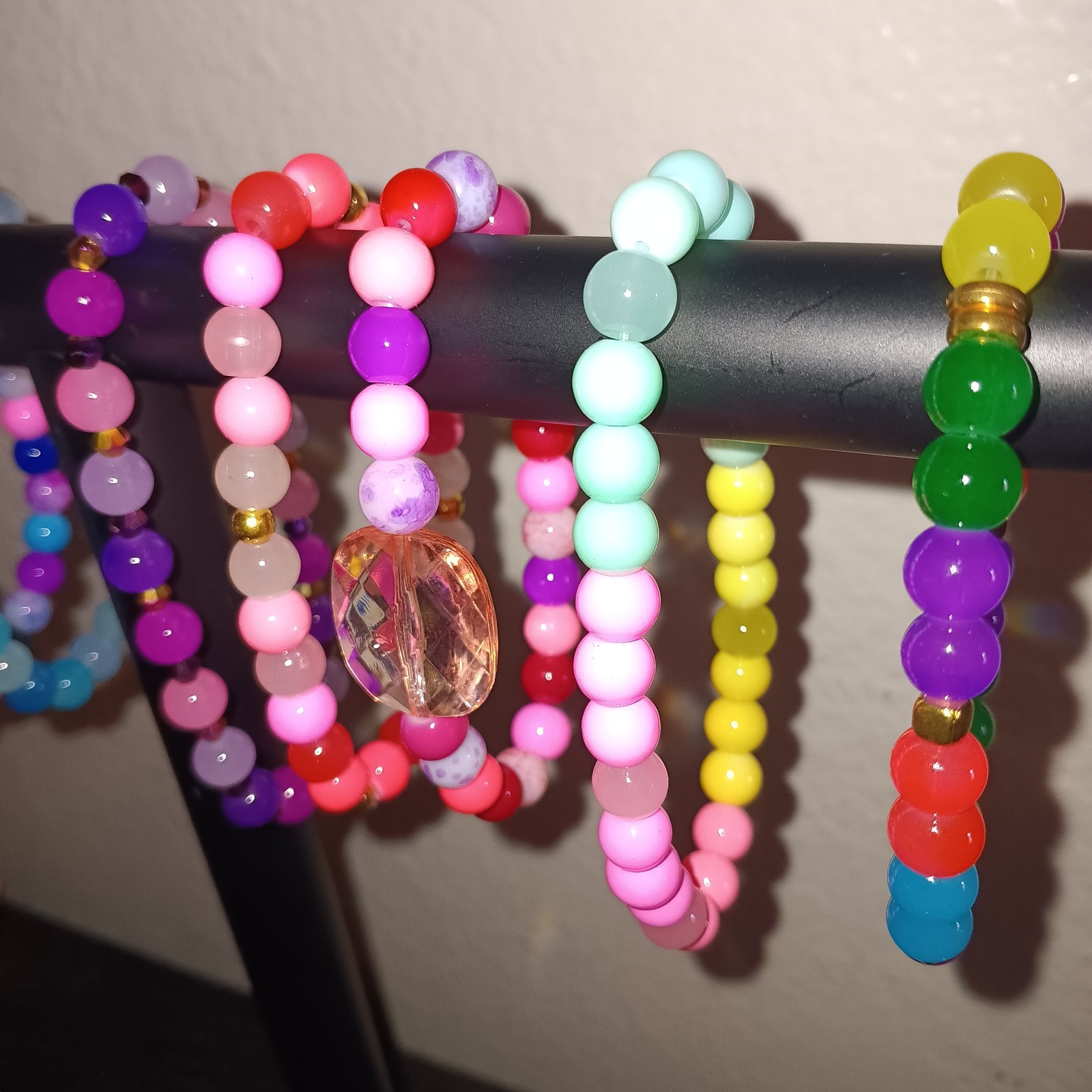 Set of 10 Multicolor Glass & Acrylic Bead Stretch Slip-On Stackable Bracelets