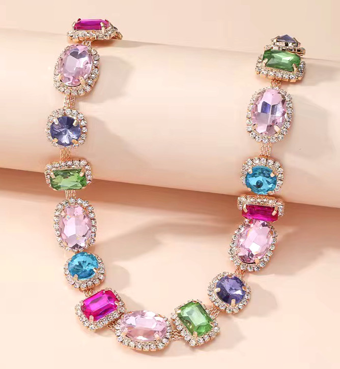 Various GEM Shape Pink Hues Round Oval Square JEWELS Betsey Johnson Necklace
