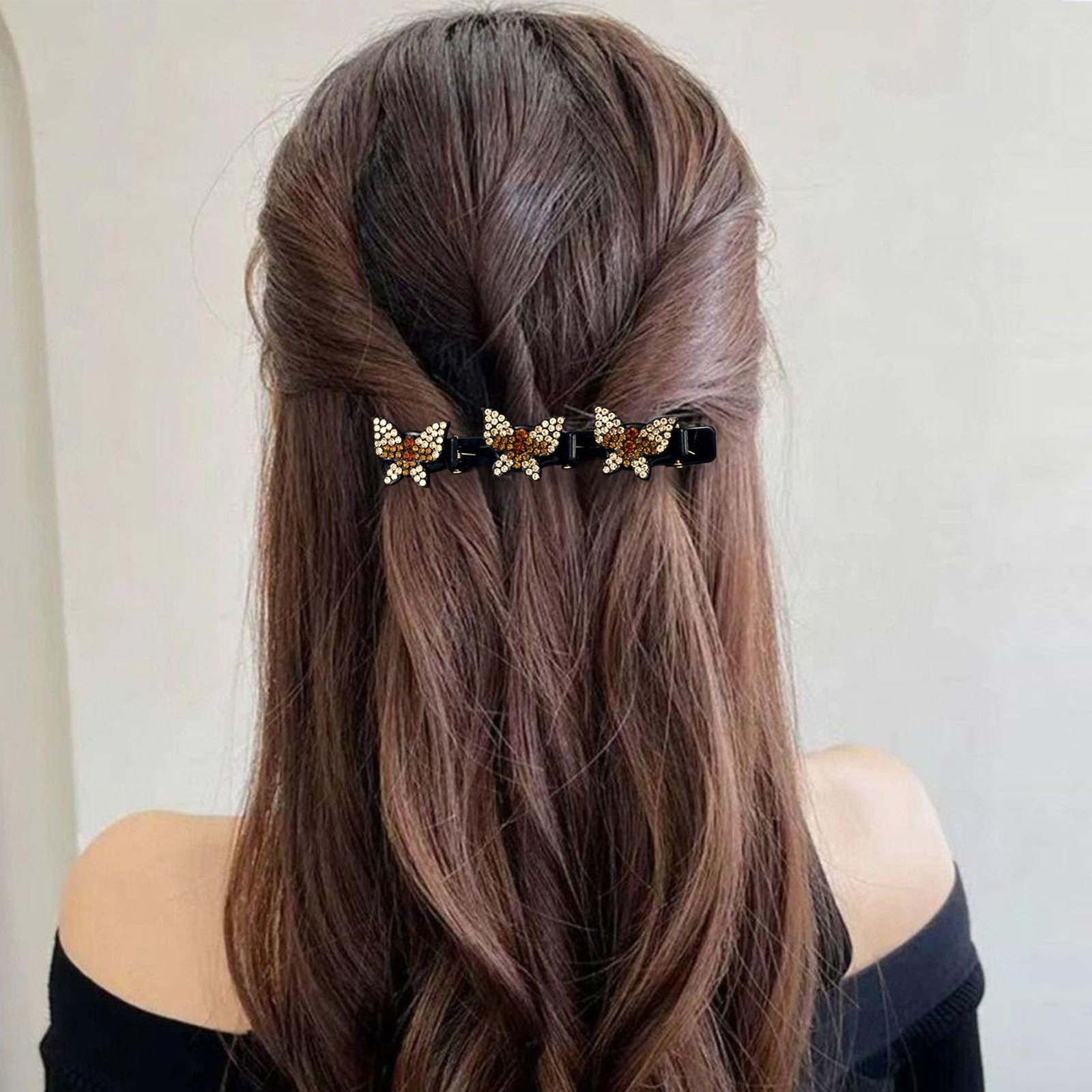 6pcs Butterfly Duckbill Braided Clips, Sparkling Rhinestone Hair Clips for Wo…