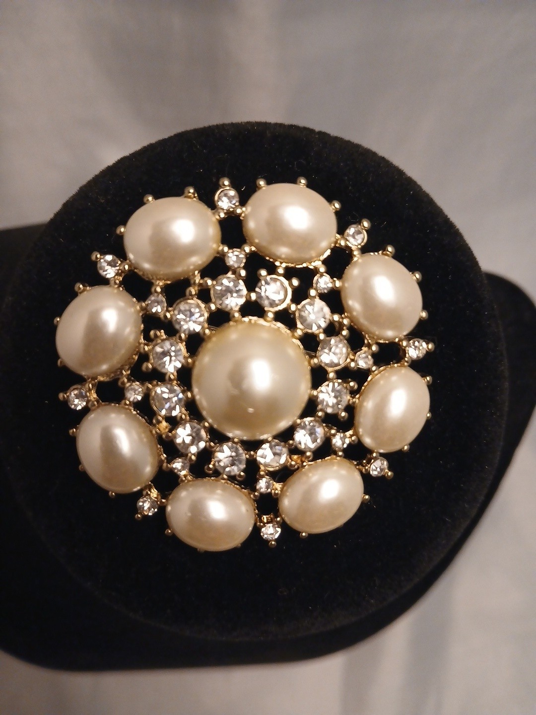 Monet Faux Pearl And Rhinestone Broch