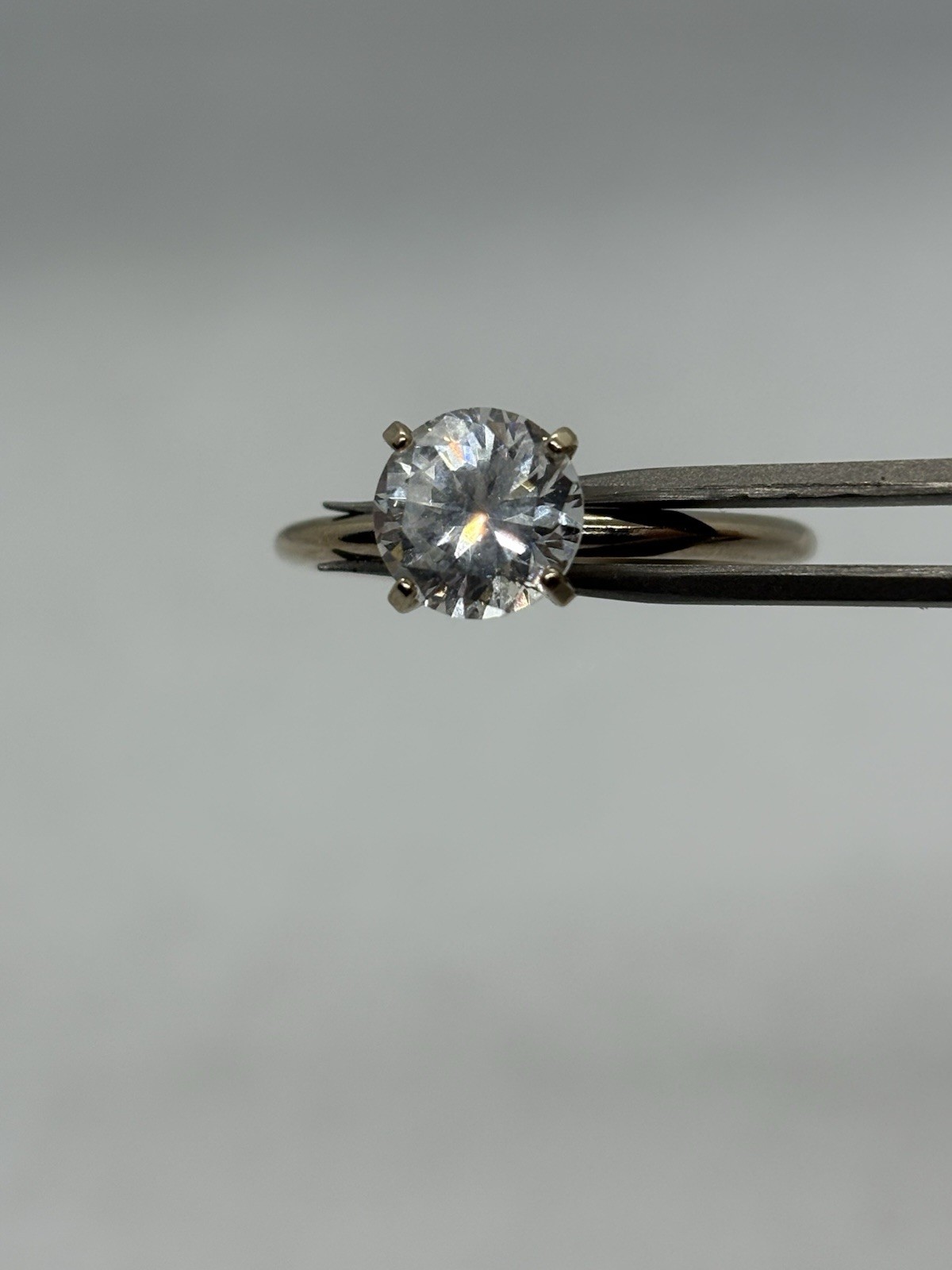 Vintage ESPO Simulated Diamond Ring 14K Gold Electro Plated Solitaire Size 10