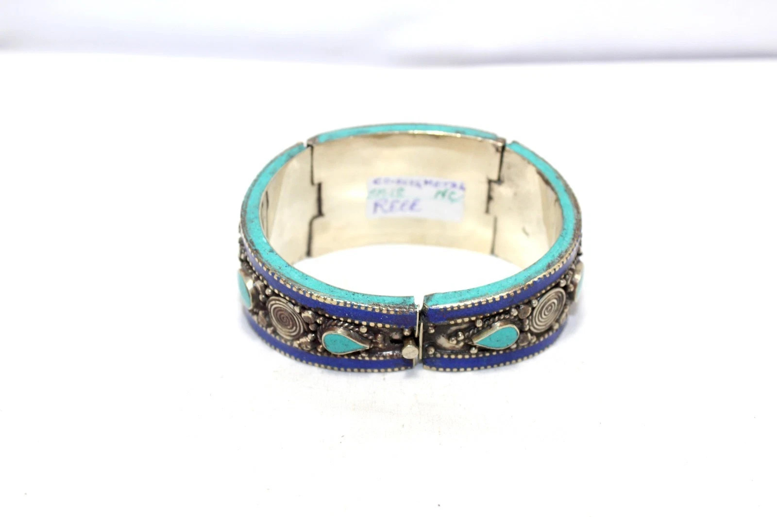 Turquoise Bracelet Alloy Steel Coral & Gem Stone Tibetan Nepal Handmade