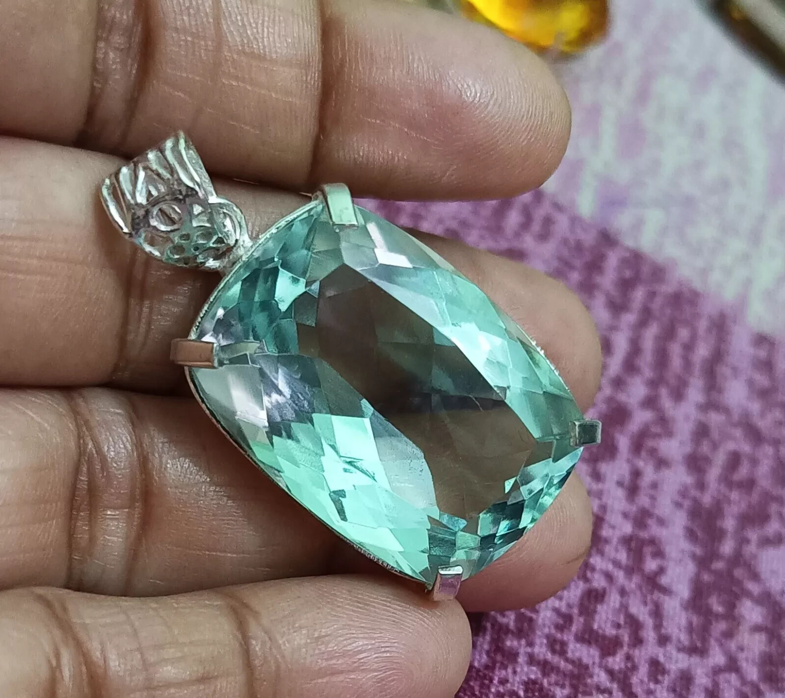 Natural 74.30 Ct Brazilian Cushion Water Blue Topaz Pendant 925 Silver Gemstone