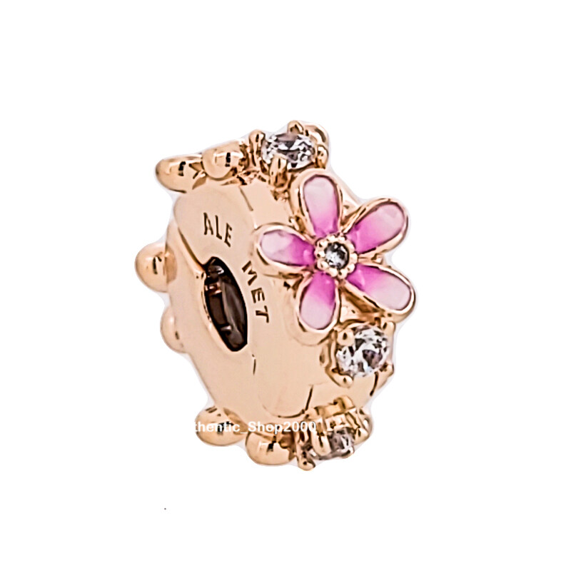NEW 100% PANDORA Rose 14k Gold P Pink Daisy Spacer Clip Charm Pendant 788809C01