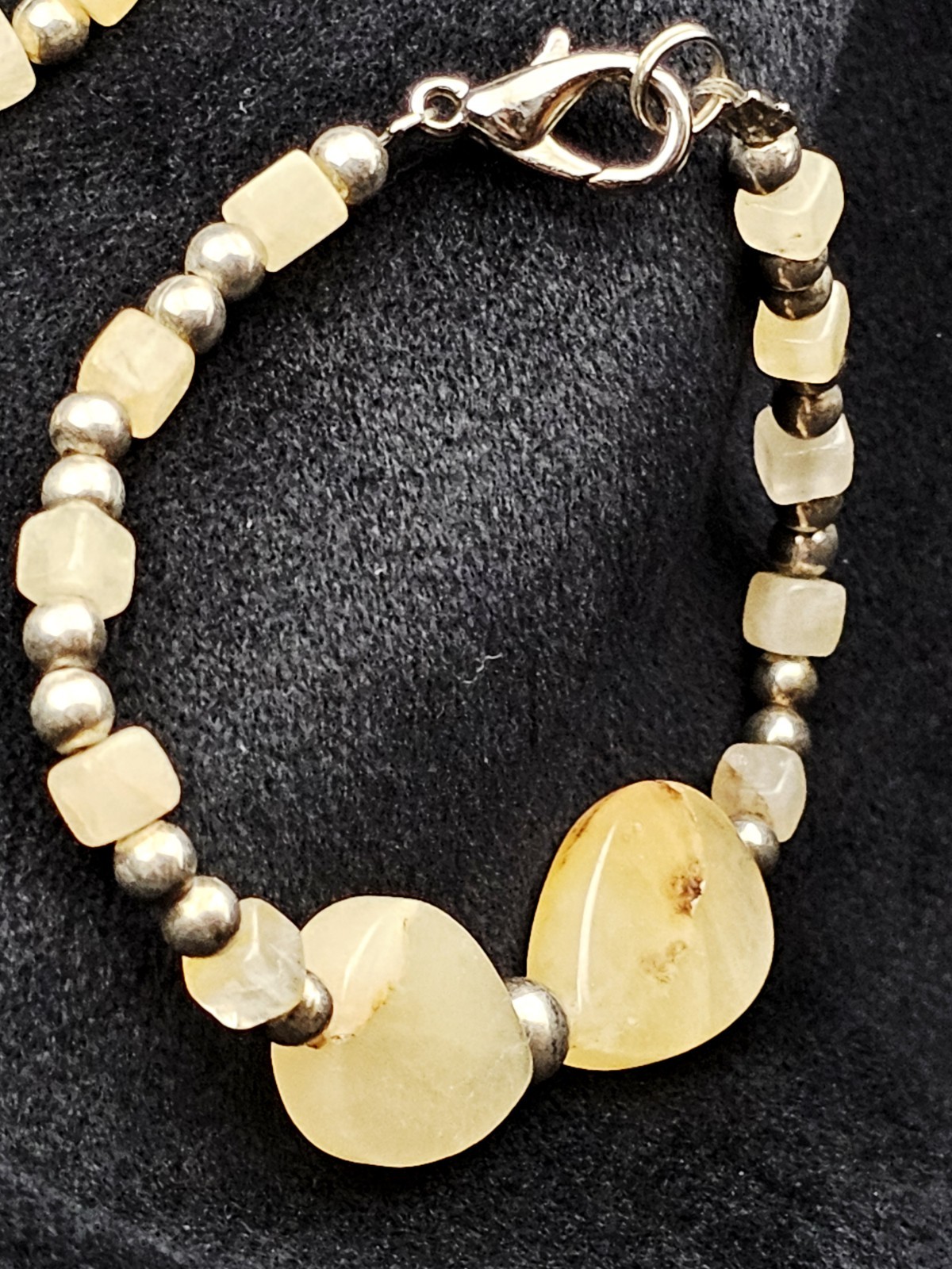 Yellow Adventurine Stone Necklace & Bracelet Set 16″/7″ Teardrops & Squares 30 g