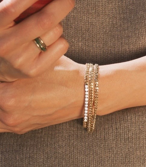 NEW $88 JAMES MICHELLE TENNIS CHAIN Bracelet ~GORGEOUS GOLD 7″