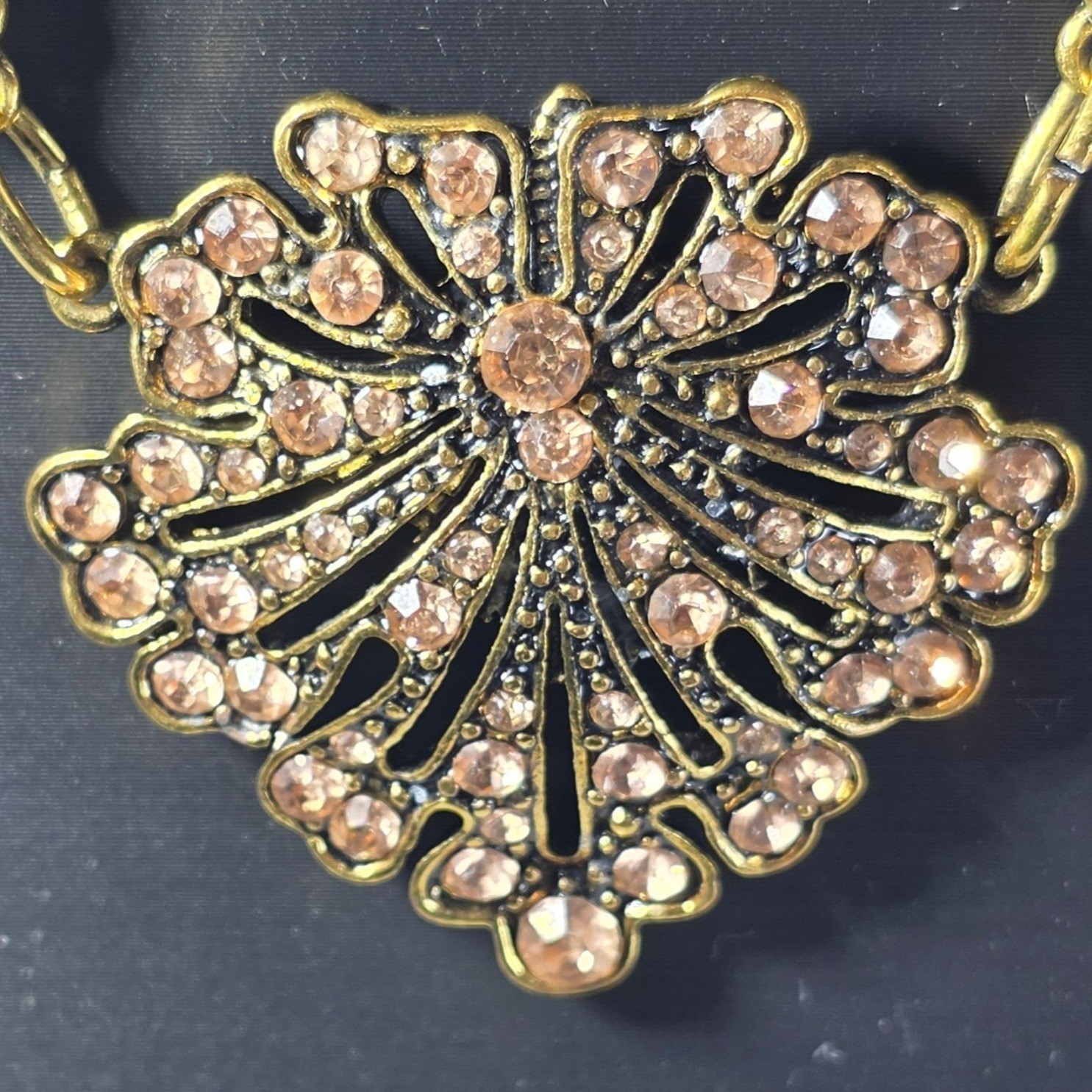 Yochi NY Gold-Tone Crystal Statement Necklace Floral Fan Pendant Womens Jewelry