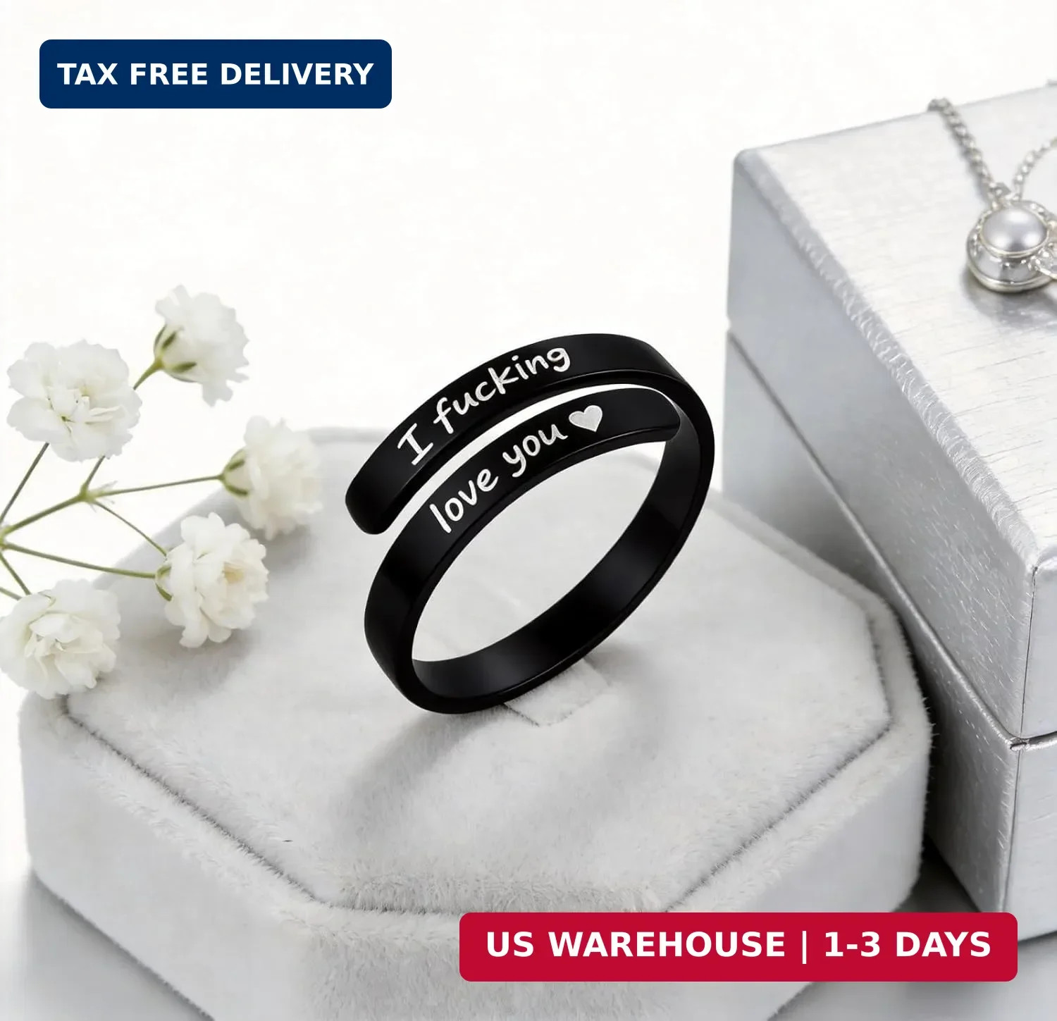 I Fcking Love You Ring, Stainless Steel Engraved Inspirational Words Heart Open