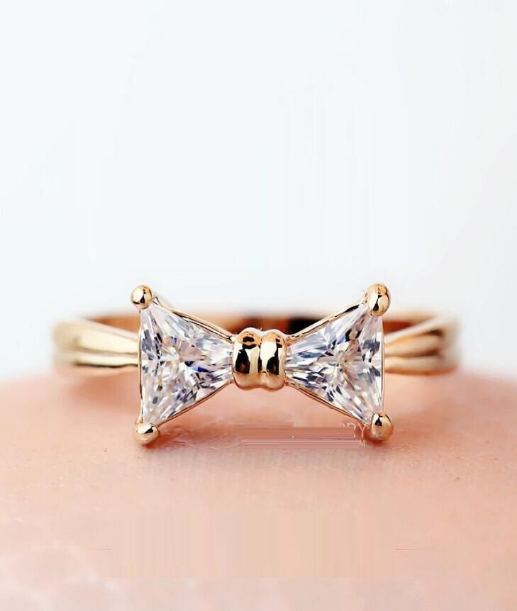 Beautiful *Bow* Gold 1.0 Cts Cubic Zirconia Engagement Wedding Ring SZ 5-8 RS73