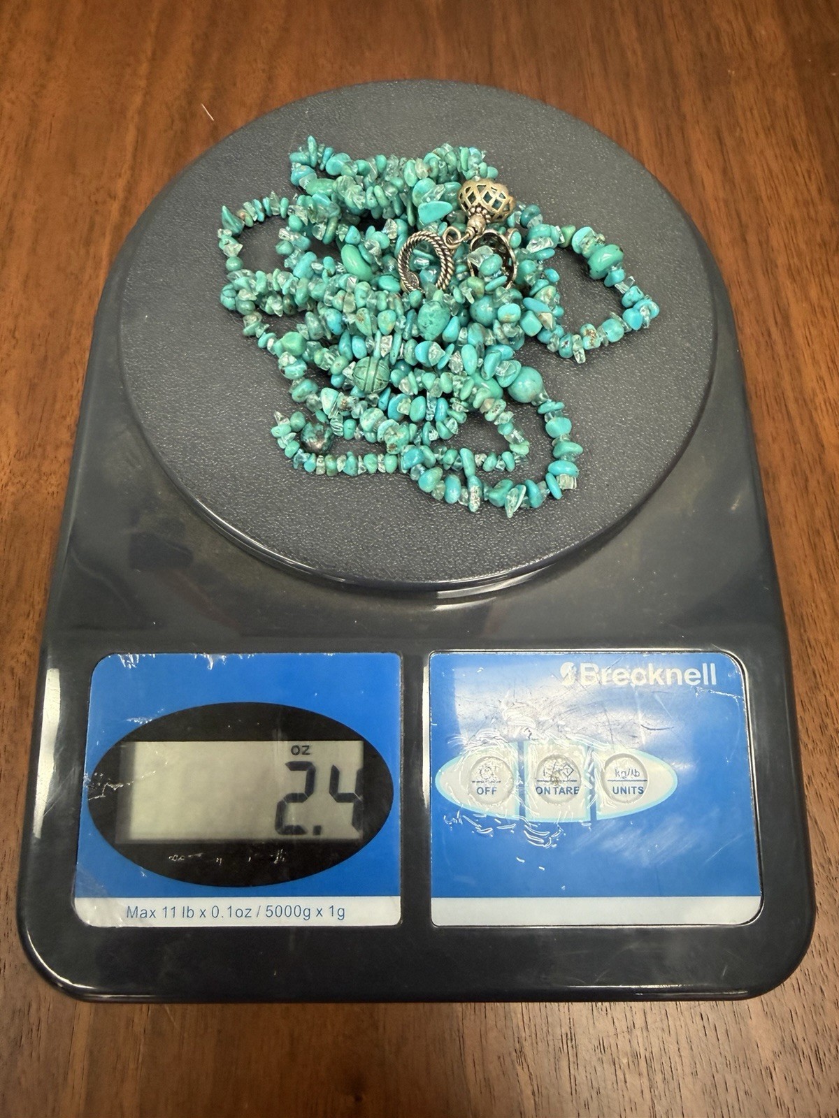 Double Strand Turquoise Chip Bead Necklace Southwest Boho Toggle Clasp 30”