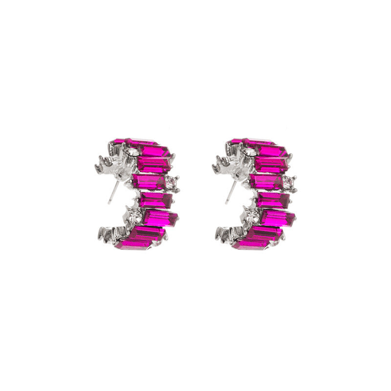 Inlaid Color Diamond C- Shaped Personality Simple Female Earrings Alloy