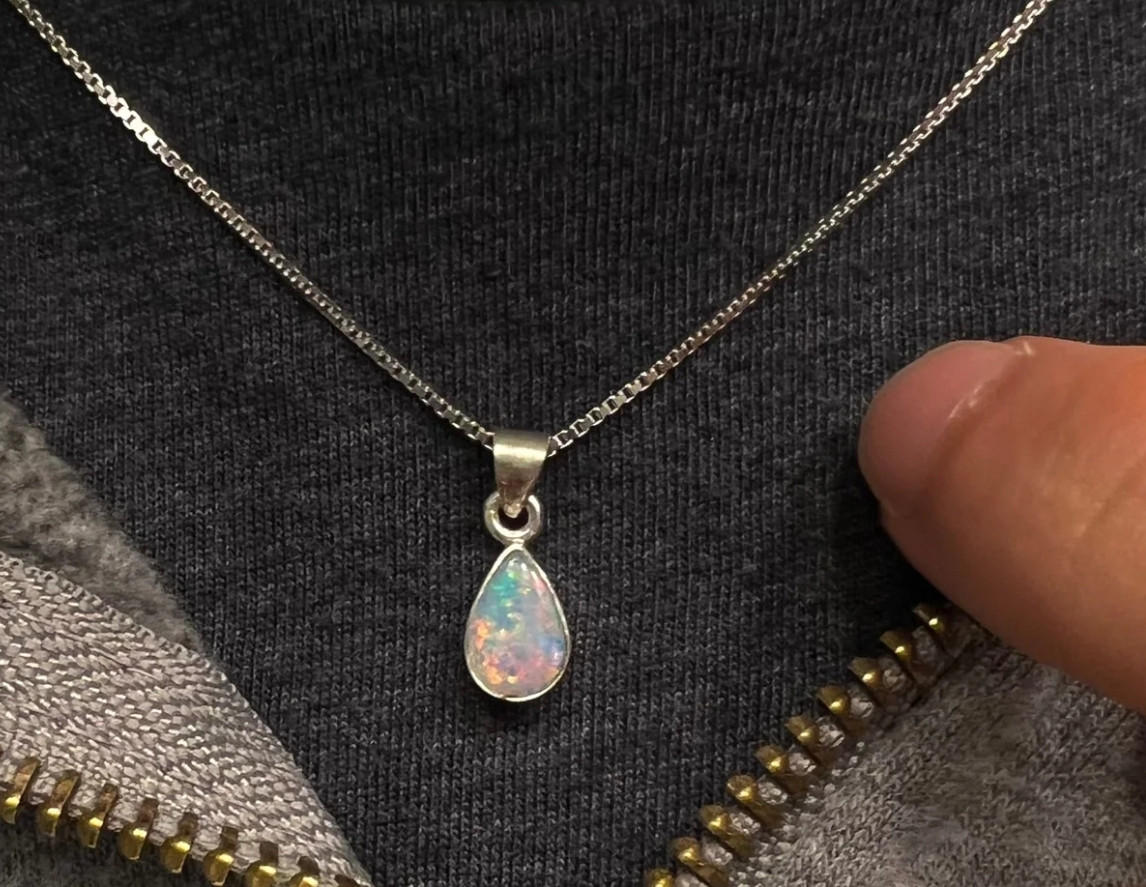 White Opal Pendant Necklace Minimalist Teardrop Opalite Women Silver Jewelry