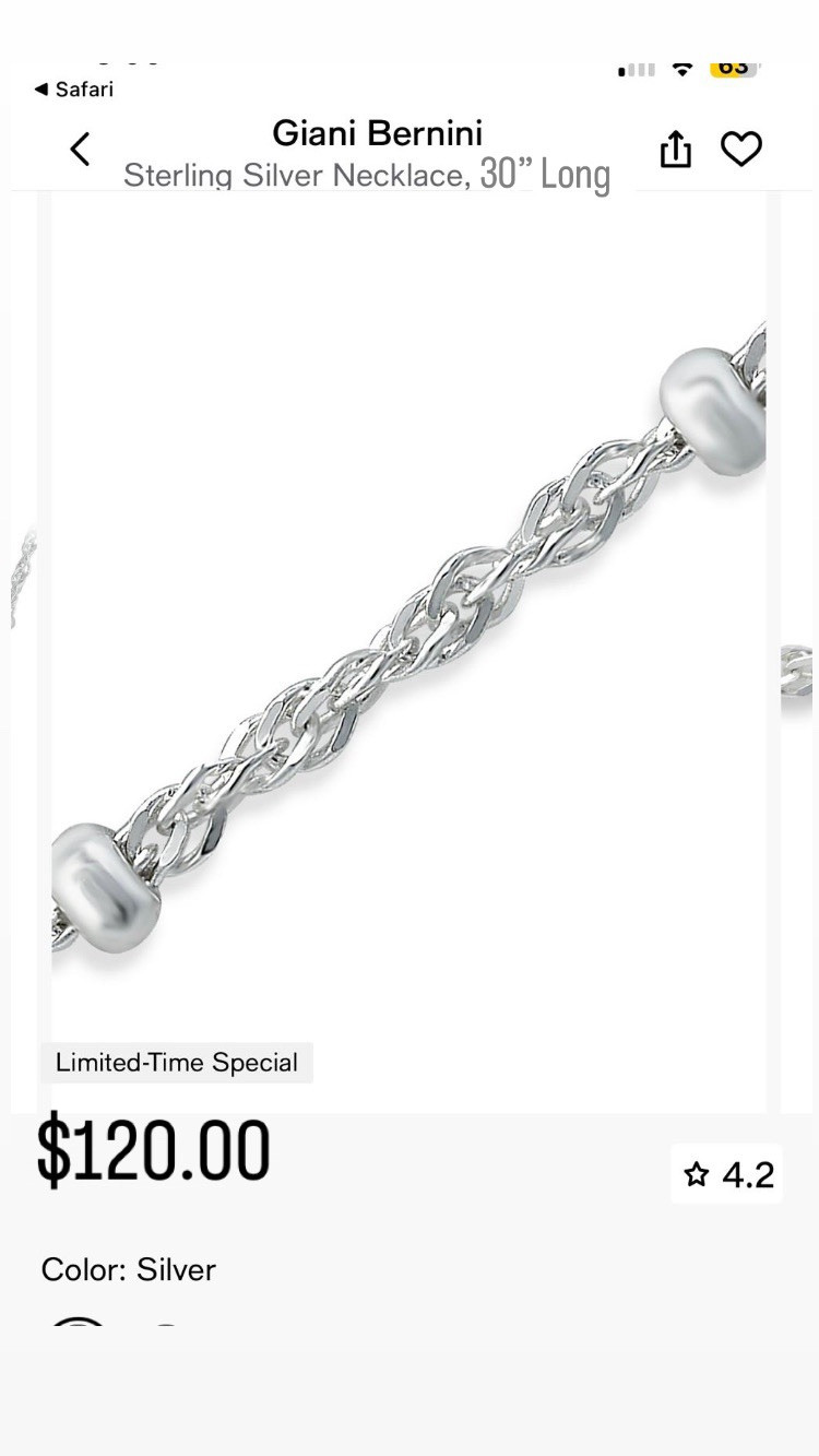 Sterling Silver Necklace 30” in Long