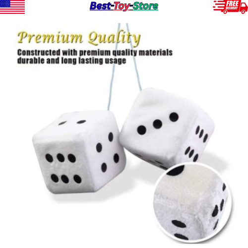 2PCS Plush Fuzzy Dice Car Rear View Mirror Decoration