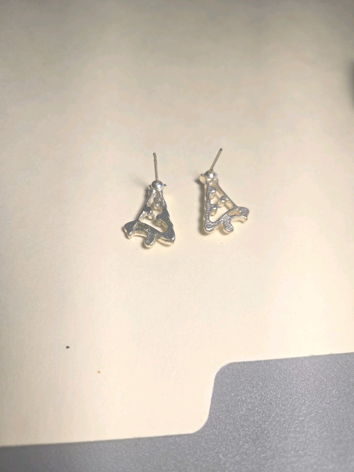 Cute Silver Tone Christmas Tree Earrings