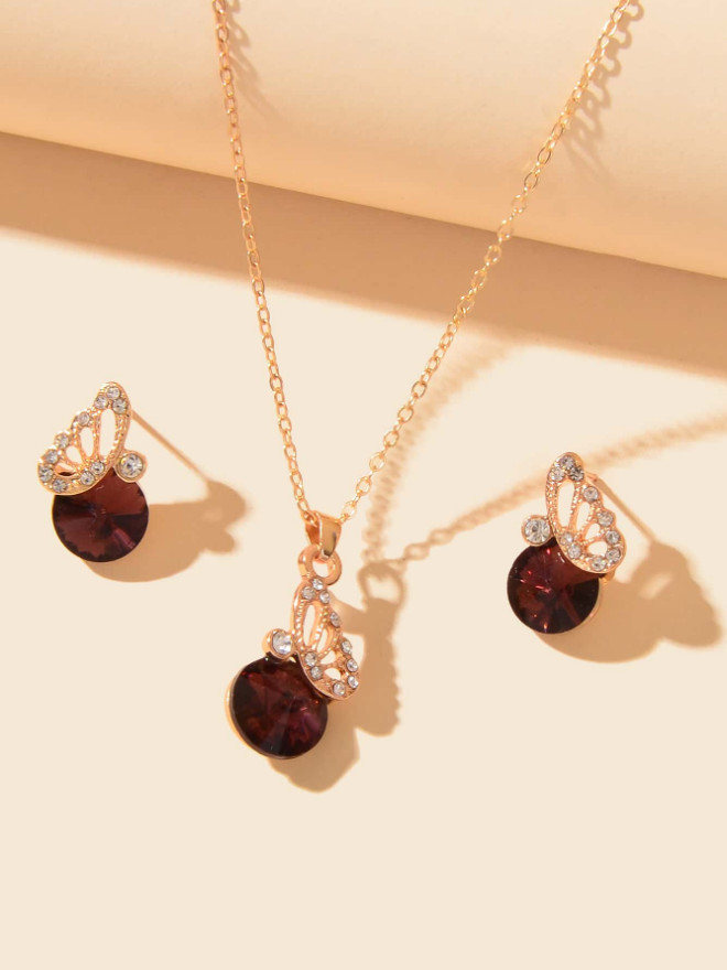 3 PCS Women Jewelry Set Blue Sunflower Synthetic Sapphire Necklace Earrings Gift