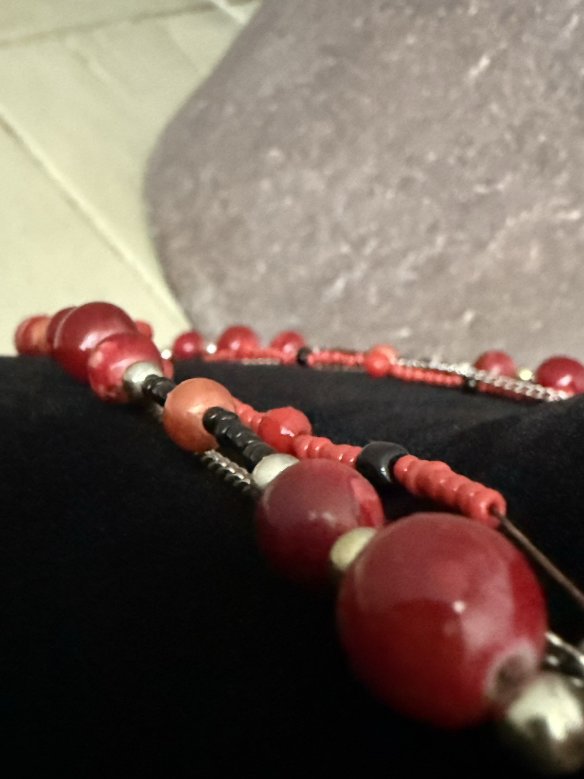 Heart Pendant Beaded Necklace & Heart Slave Bracelet Ring Set Boho Statement