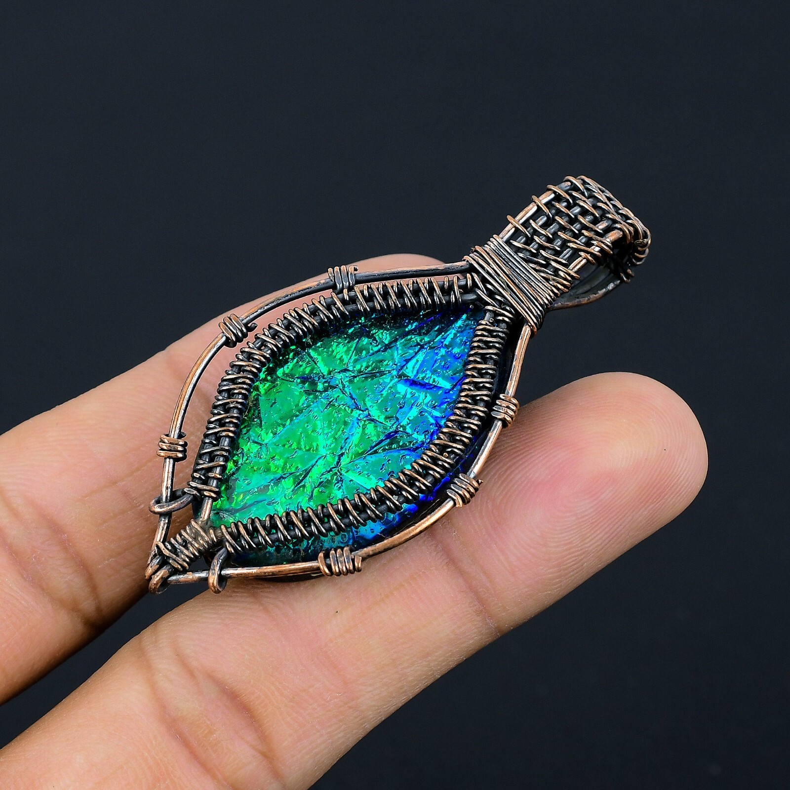 AAA Fire Opal Gemstone Copper Wire Wrap Handmade Jewelry Pendant Gift For Love
