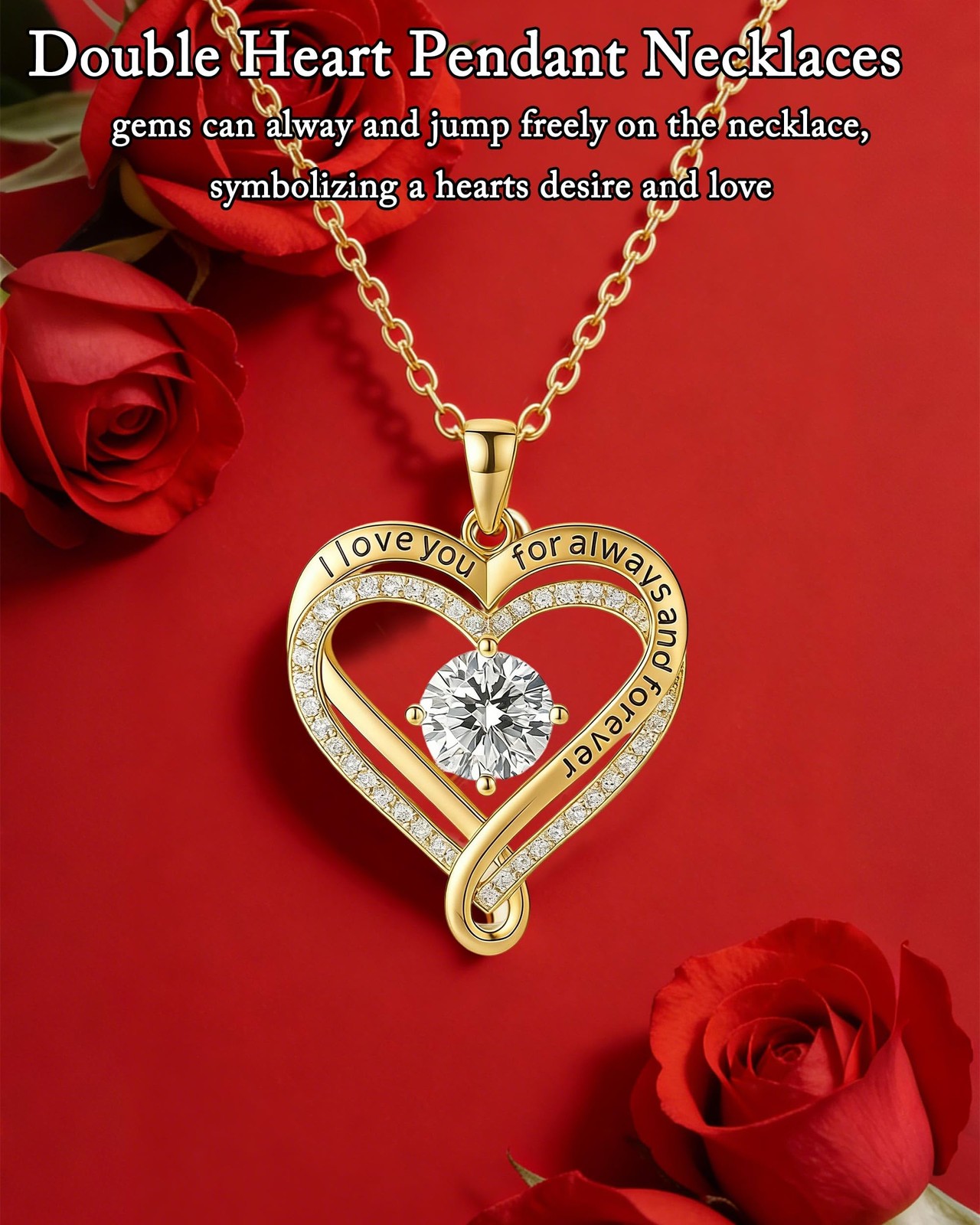 ziella Preserved Flowers Rose Box with Double Heart Necklace, Eternal Rose Gifts