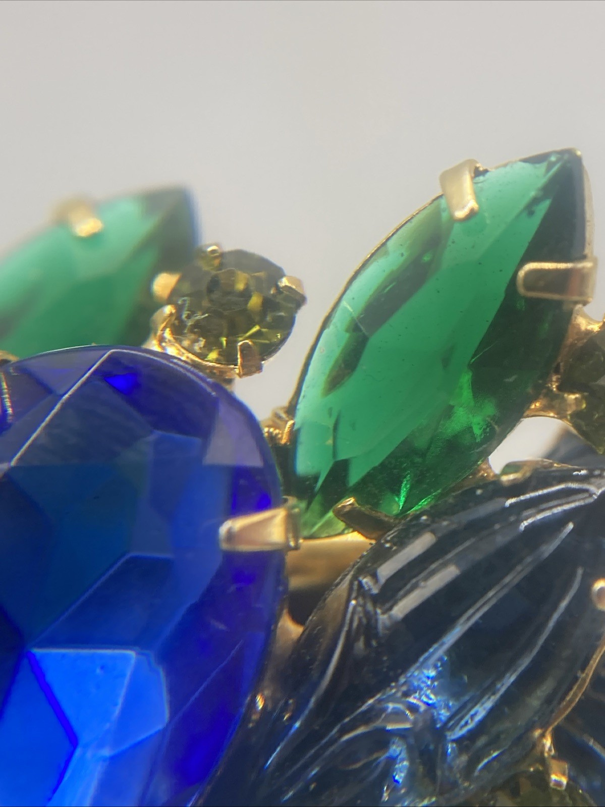 Vintage Juliana D&E Blue Green Rhinestone Brooch Scarab Glass 1960s 3”