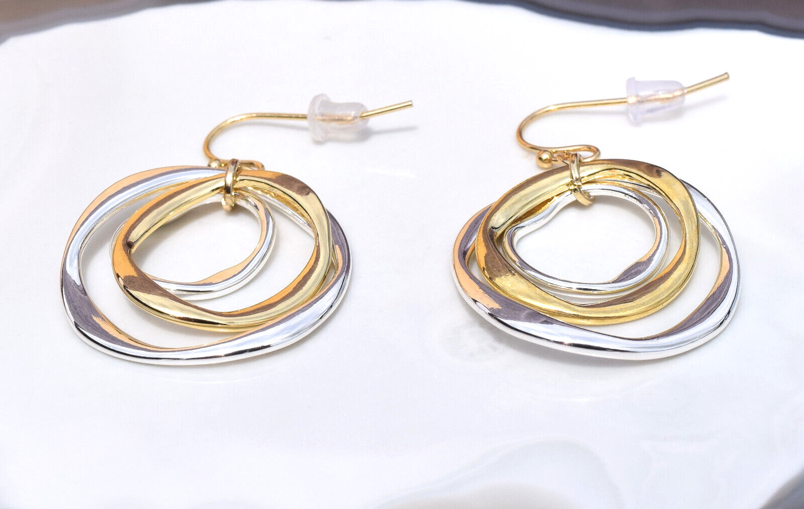Silver & Gold Twisted Circles Earrings Polished Nickel Free & Hypo Allergenic